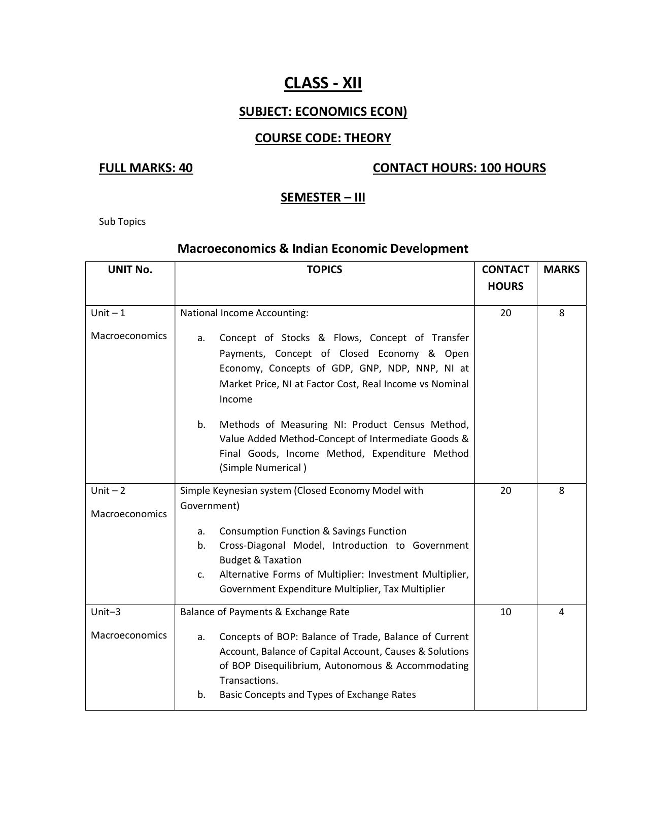 WBCHSE Class 11 & 12 Syllabus for Economics (ECON) (SET II) - Page 7