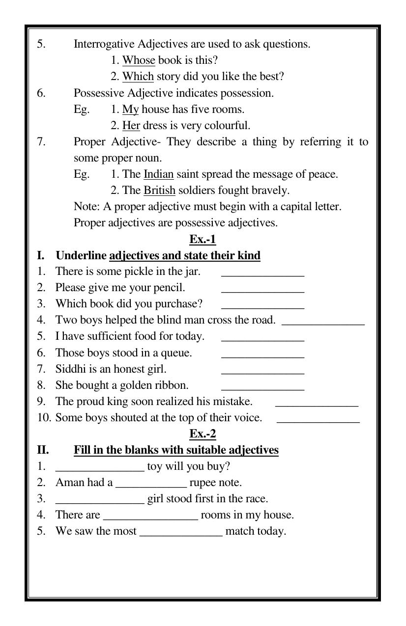 Worksheet for Class 4 English Assignment 38 Adjective Recapitulation - Page 2