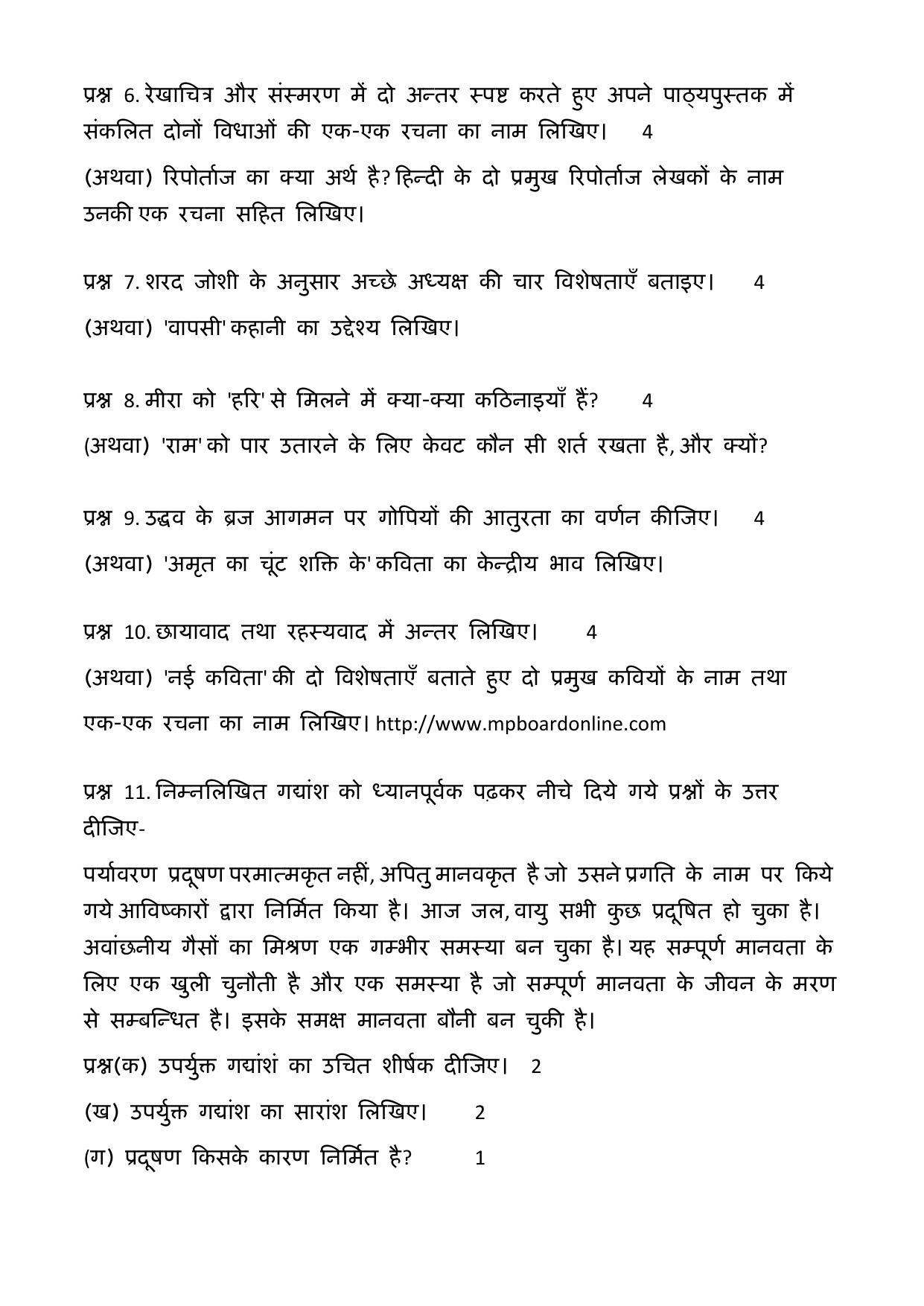 MP Board Class 12 Hindi Special 2010 Question Paper - Page 3