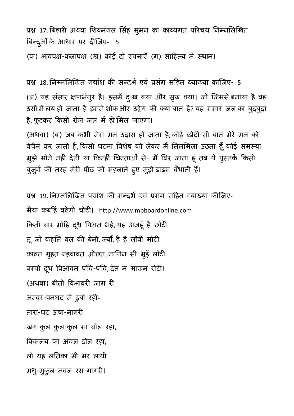 MP Board Class 12 Hindi Special 2010 Question Paper - Page 5