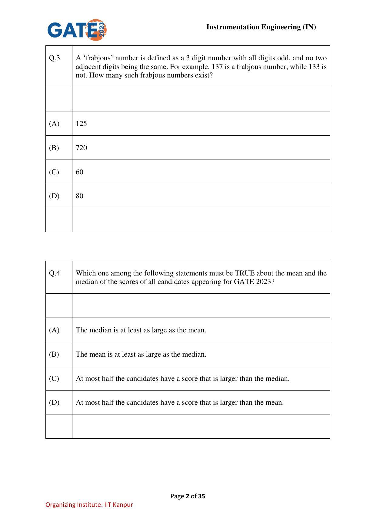 GATE 2023 Instrumentation Engineering (IN) Question Paper - Page 2