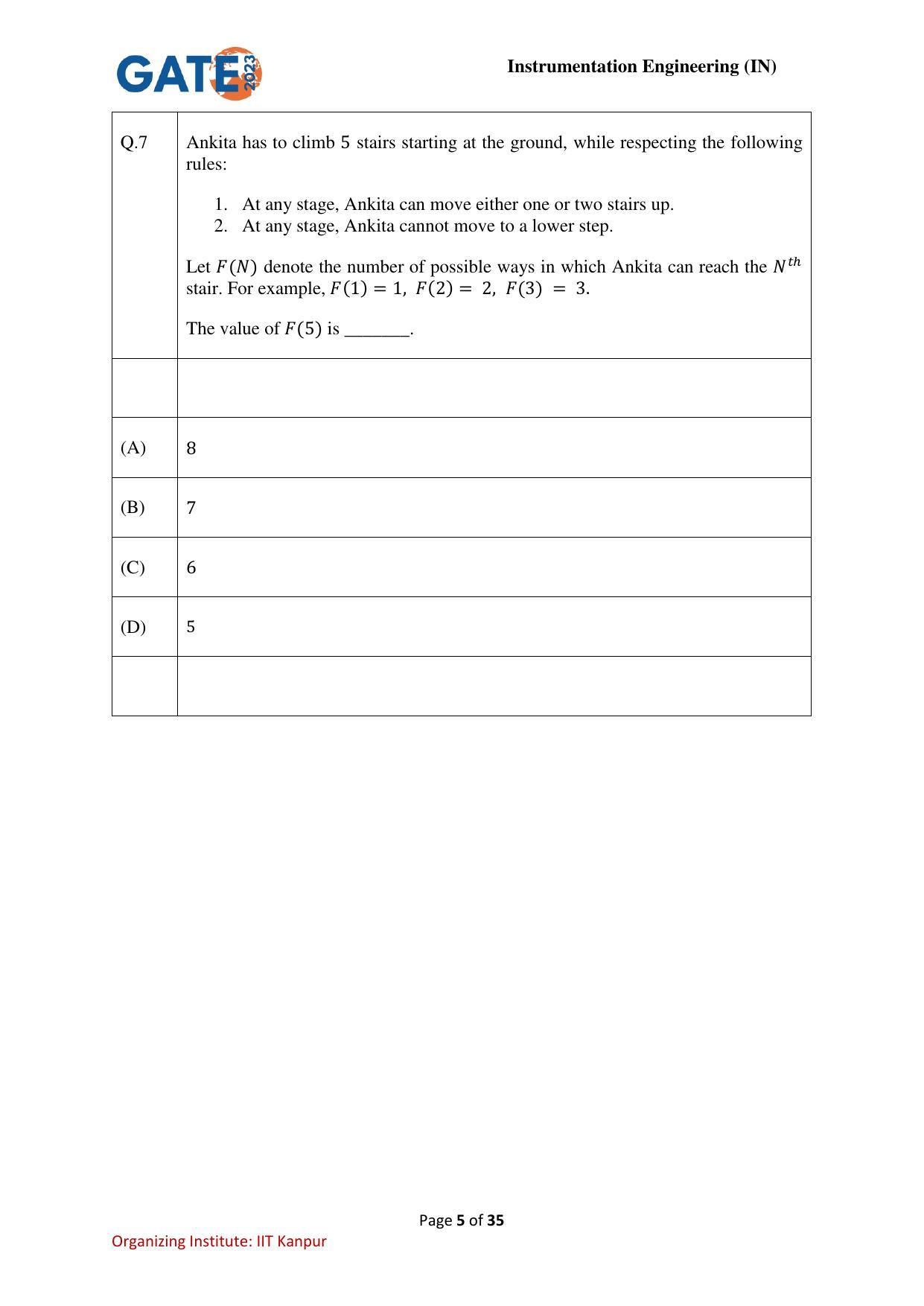 GATE 2023 Instrumentation Engineering (IN) Question Paper - Page 5
