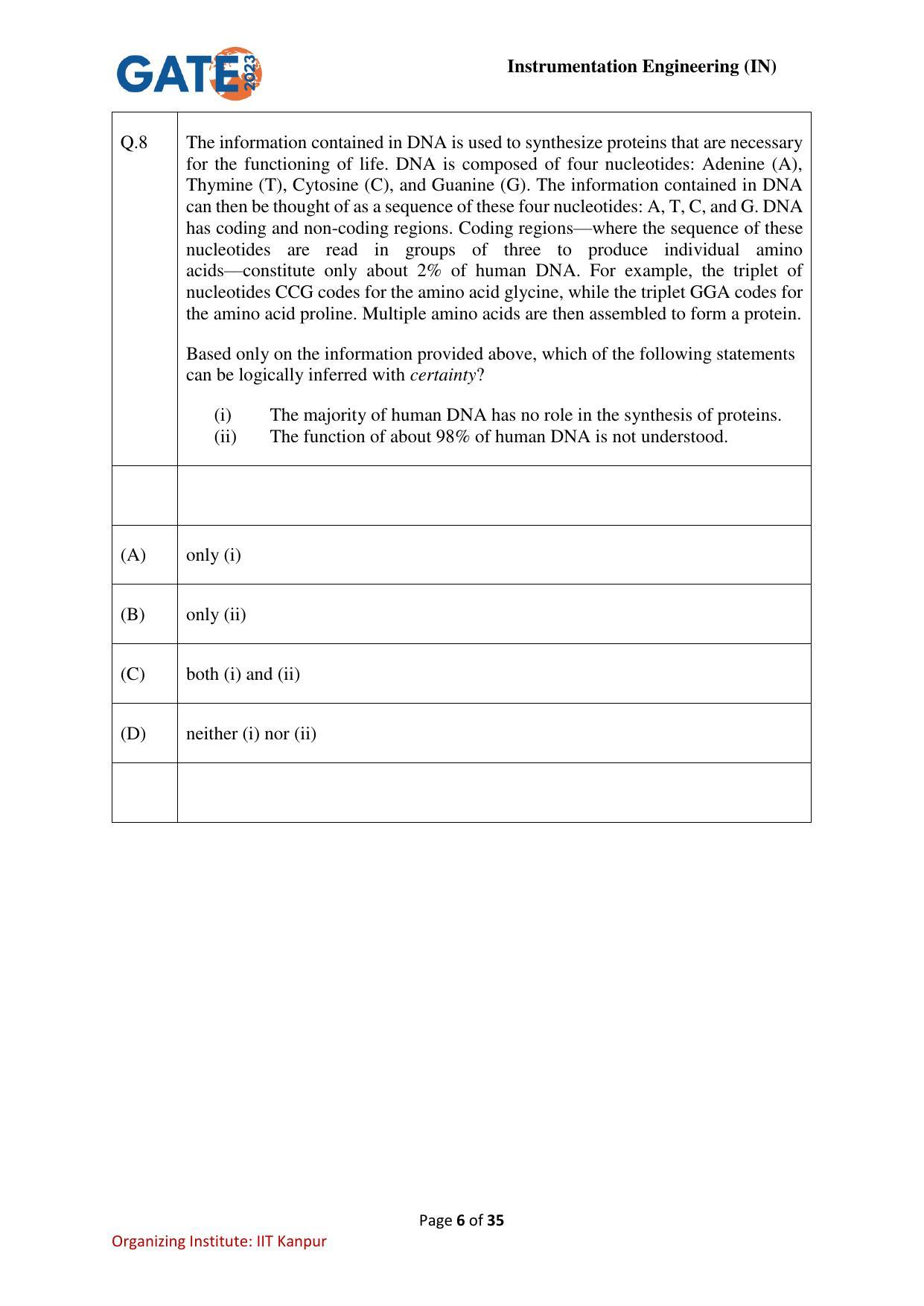 GATE 2023 Instrumentation Engineering (IN) Question Paper - Page 6