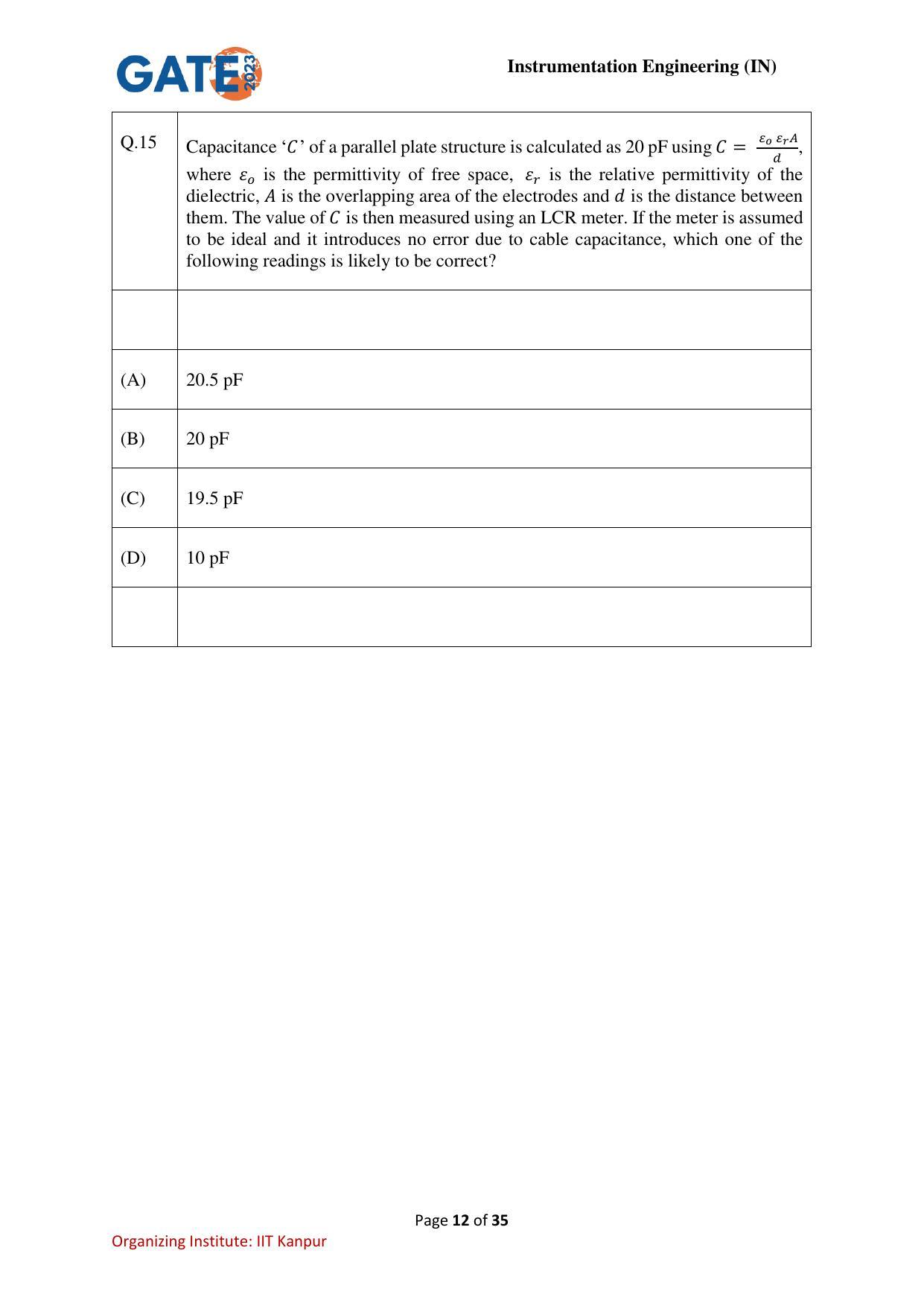 GATE 2023 Instrumentation Engineering (IN) Question Paper - Page 12