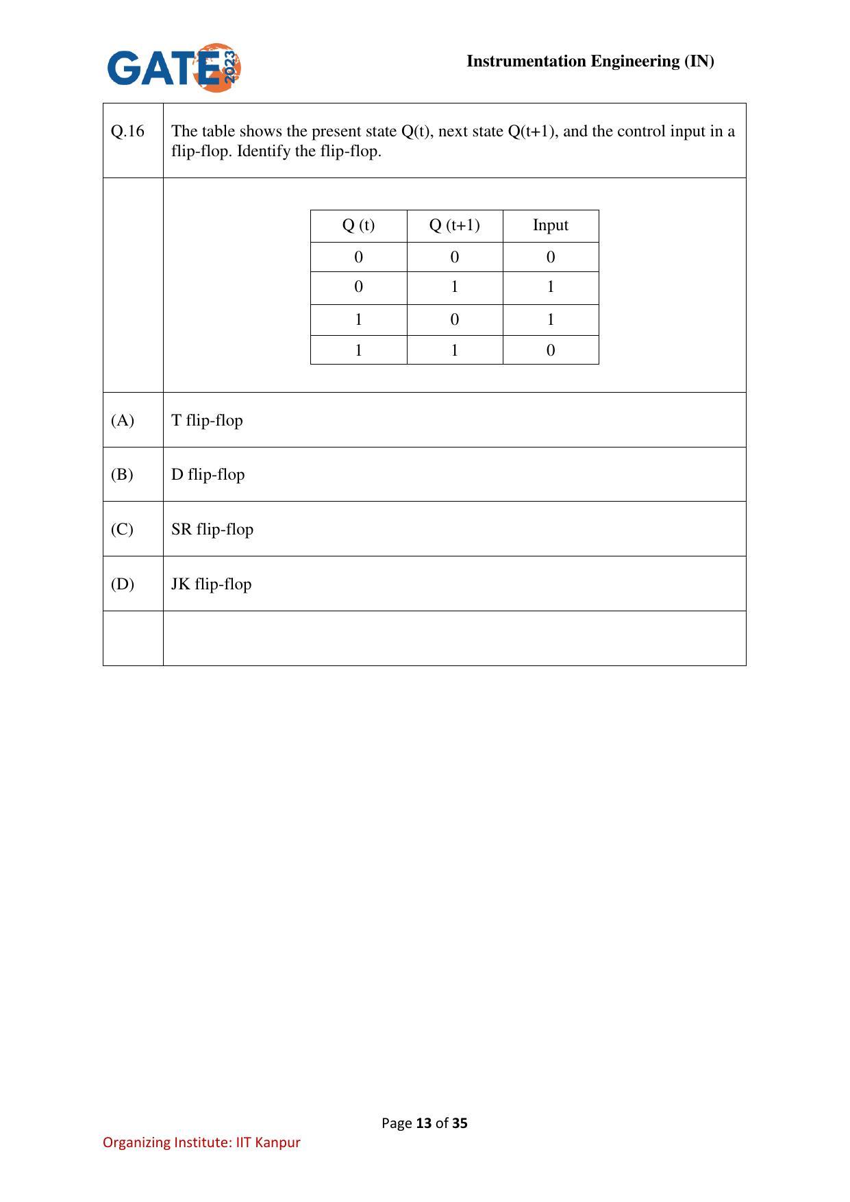 GATE 2023 Instrumentation Engineering (IN) Question Paper - Page 13