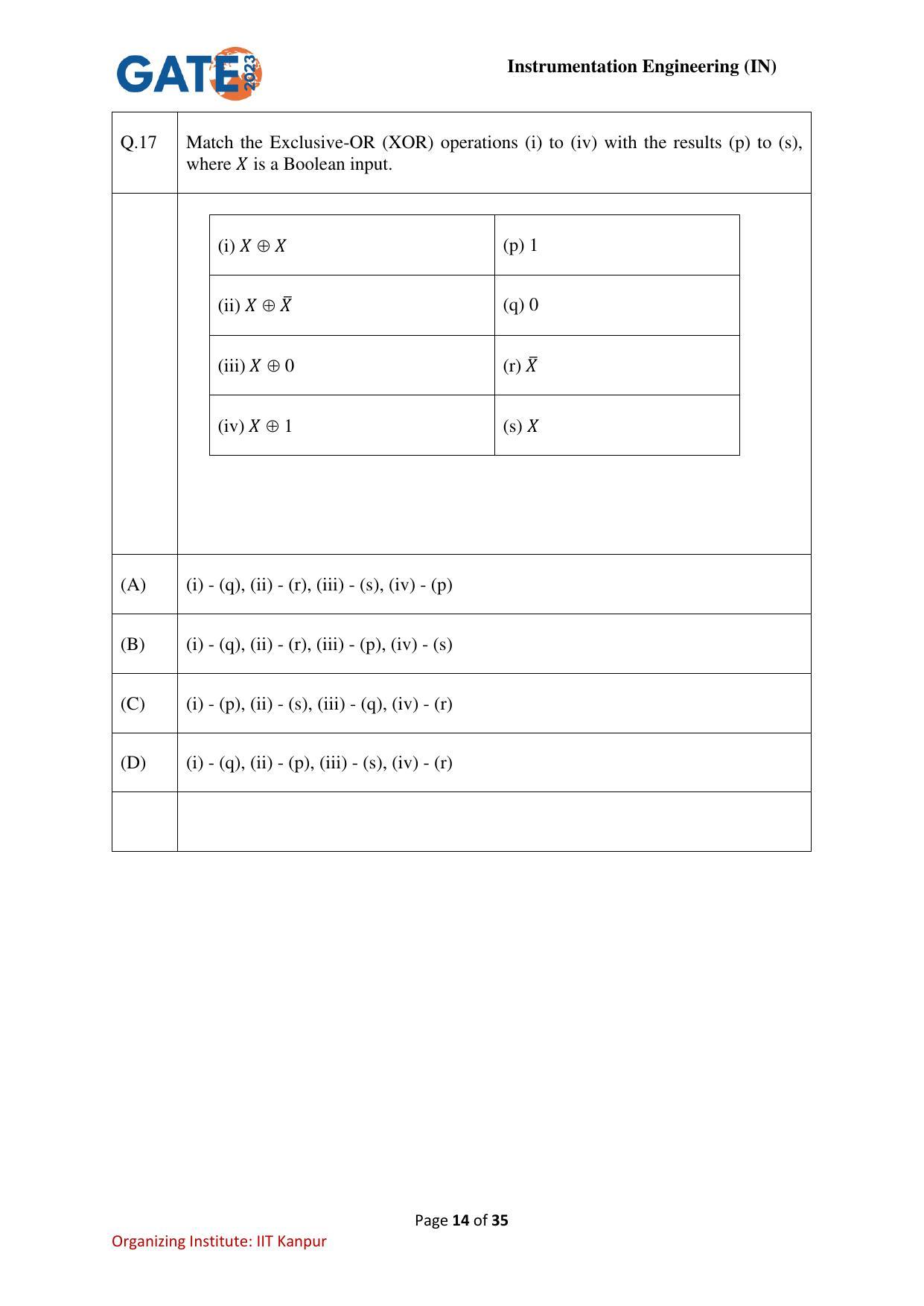 GATE 2023 Instrumentation Engineering (IN) Question Paper - Page 14