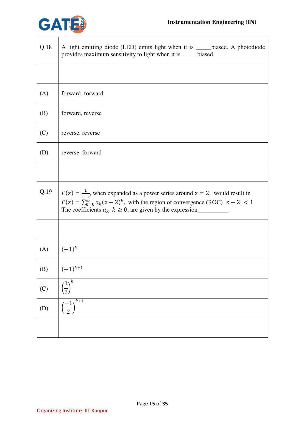 GATE 2023 Instrumentation Engineering (IN) Question Paper - Page 15
