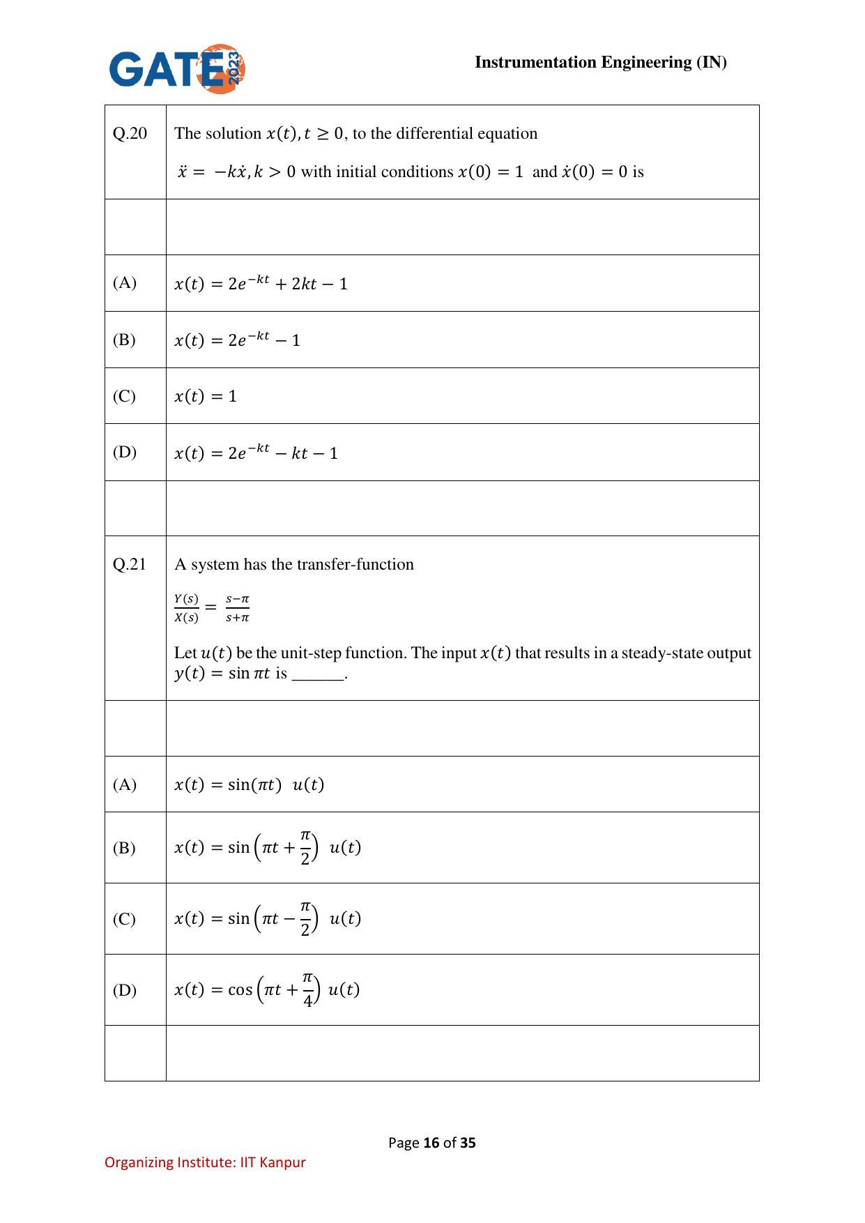 GATE 2023 Instrumentation Engineering (IN) Question Paper - Page 16