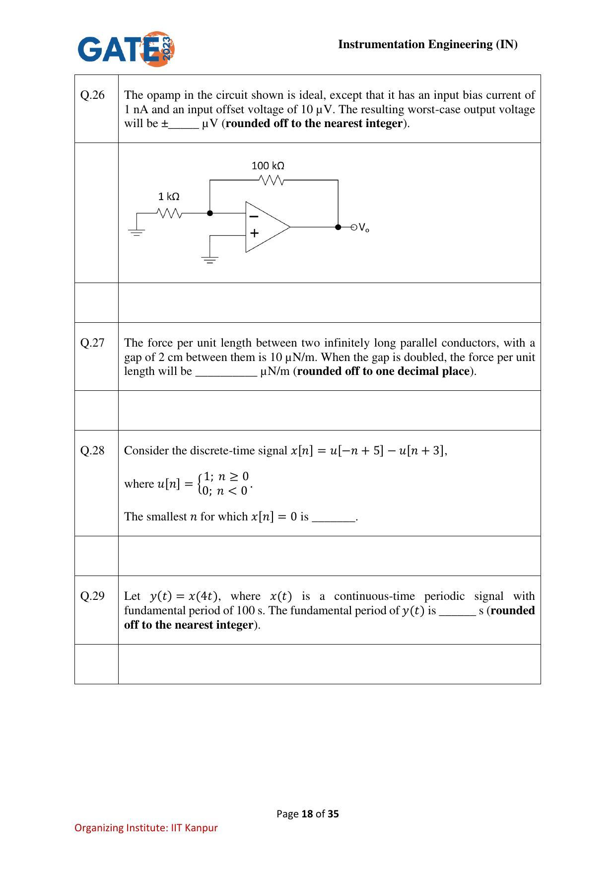 GATE 2023 Instrumentation Engineering (IN) Question Paper - Page 18