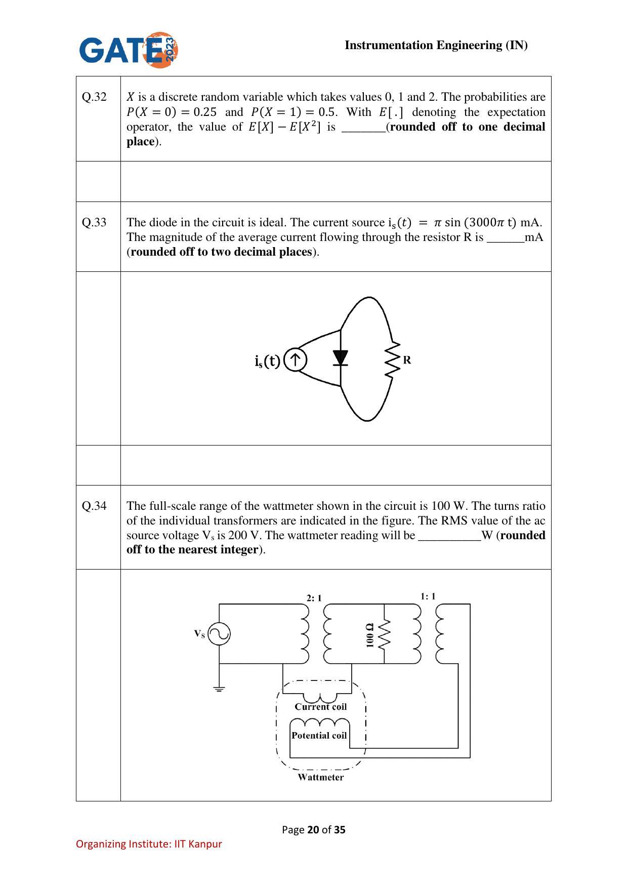 GATE 2023 Instrumentation Engineering (IN) Question Paper - Page 20
