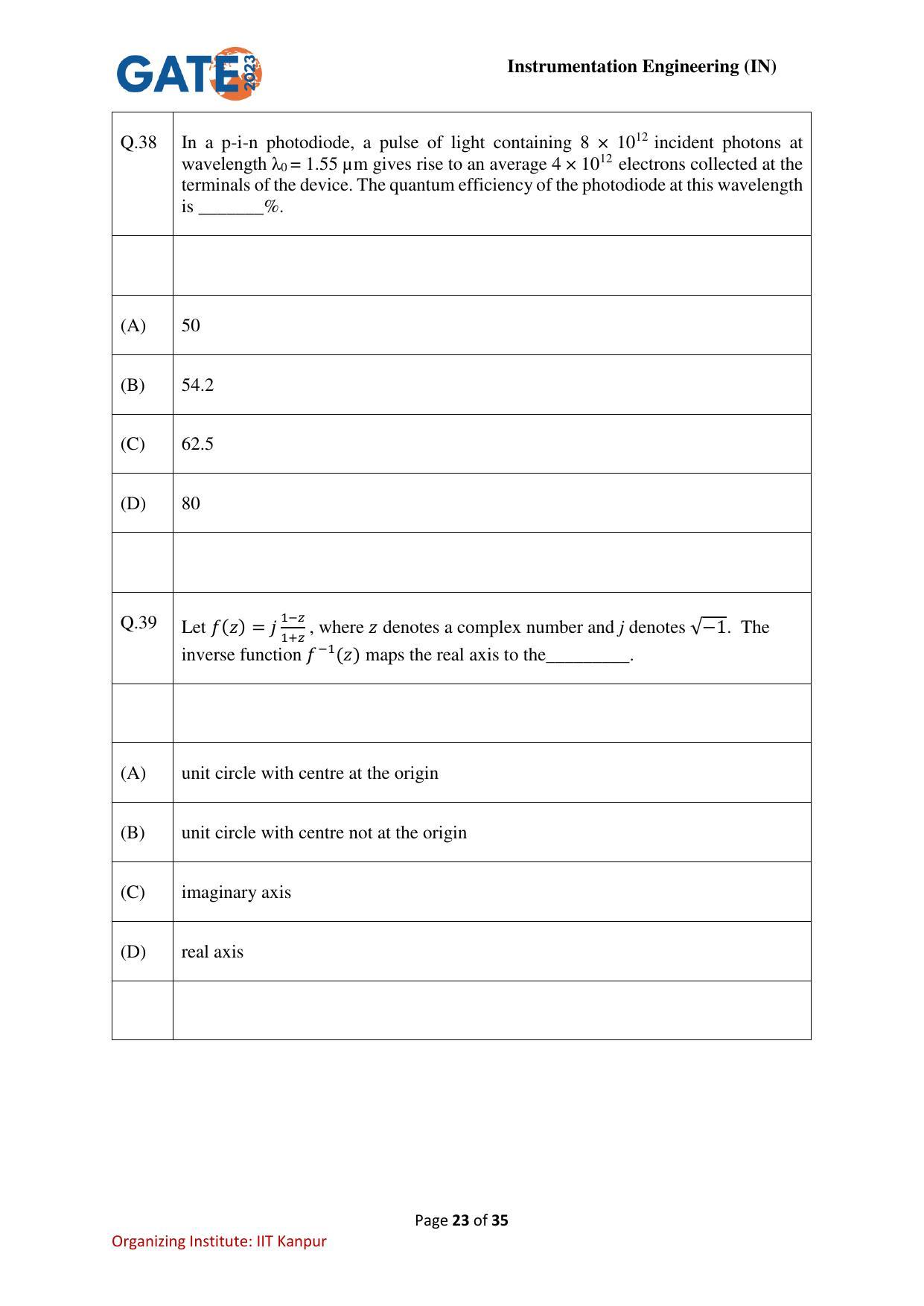 GATE 2023 Instrumentation Engineering (IN) Question Paper - Page 23
