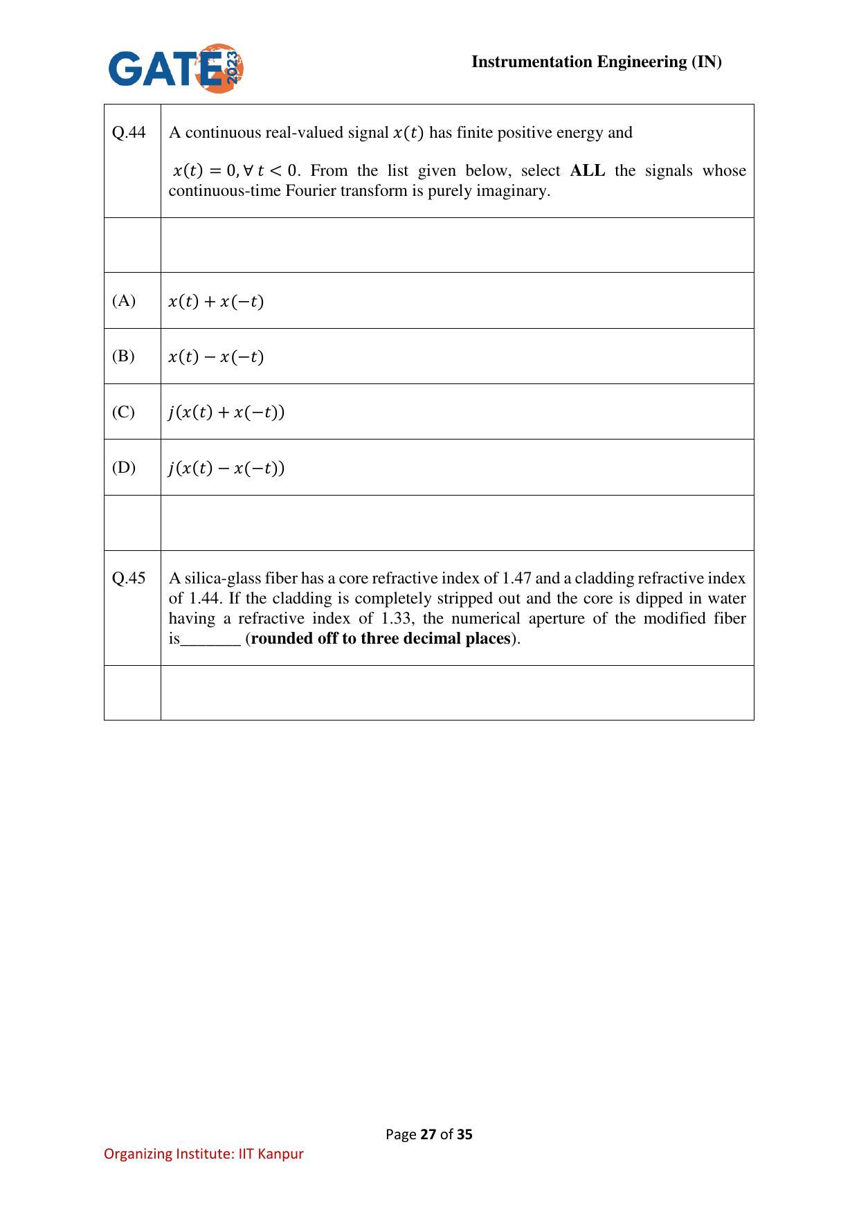 GATE 2023 Instrumentation Engineering (IN) Question Paper - Page 27