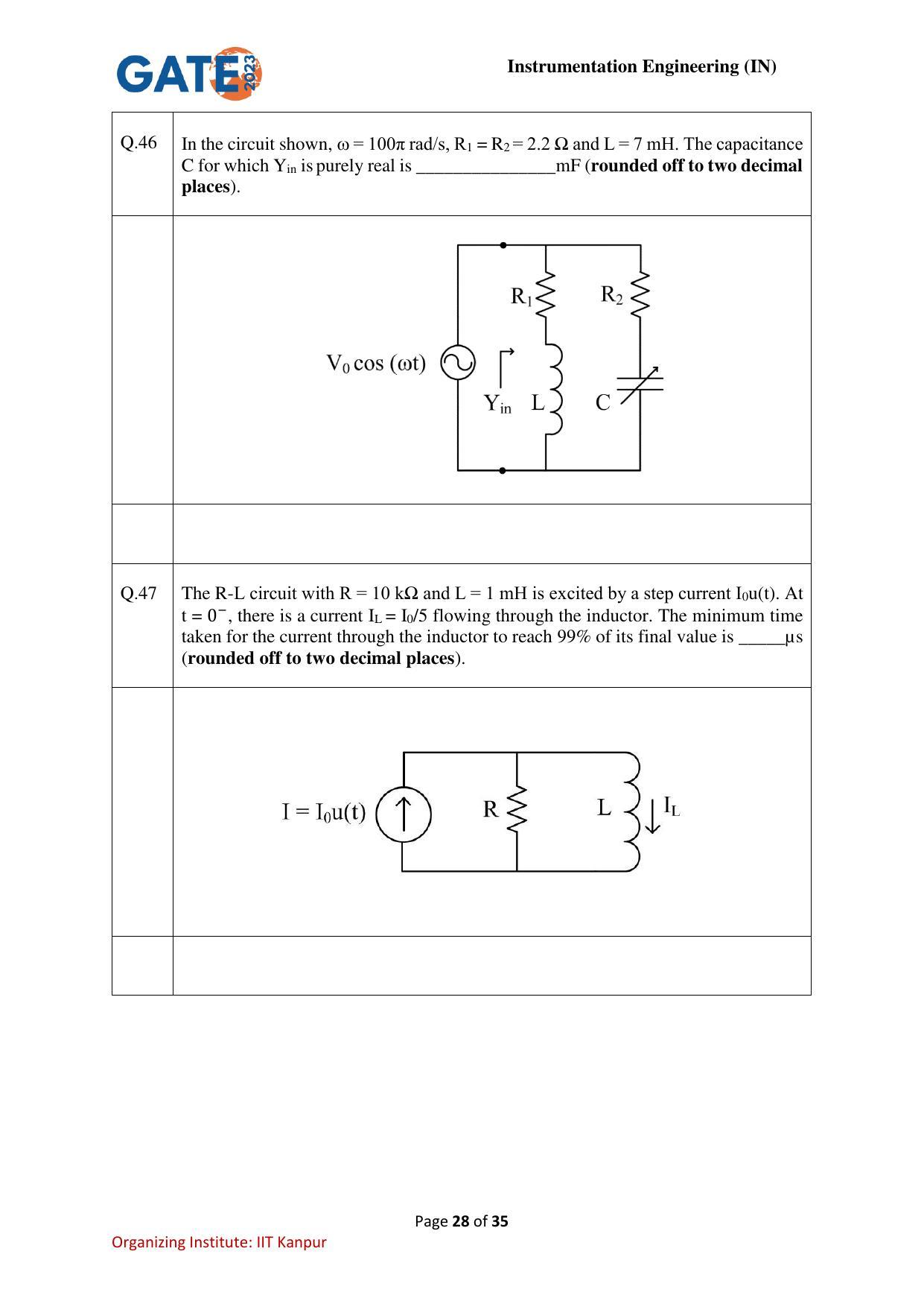 GATE 2023 Instrumentation Engineering (IN) Question Paper - Page 28