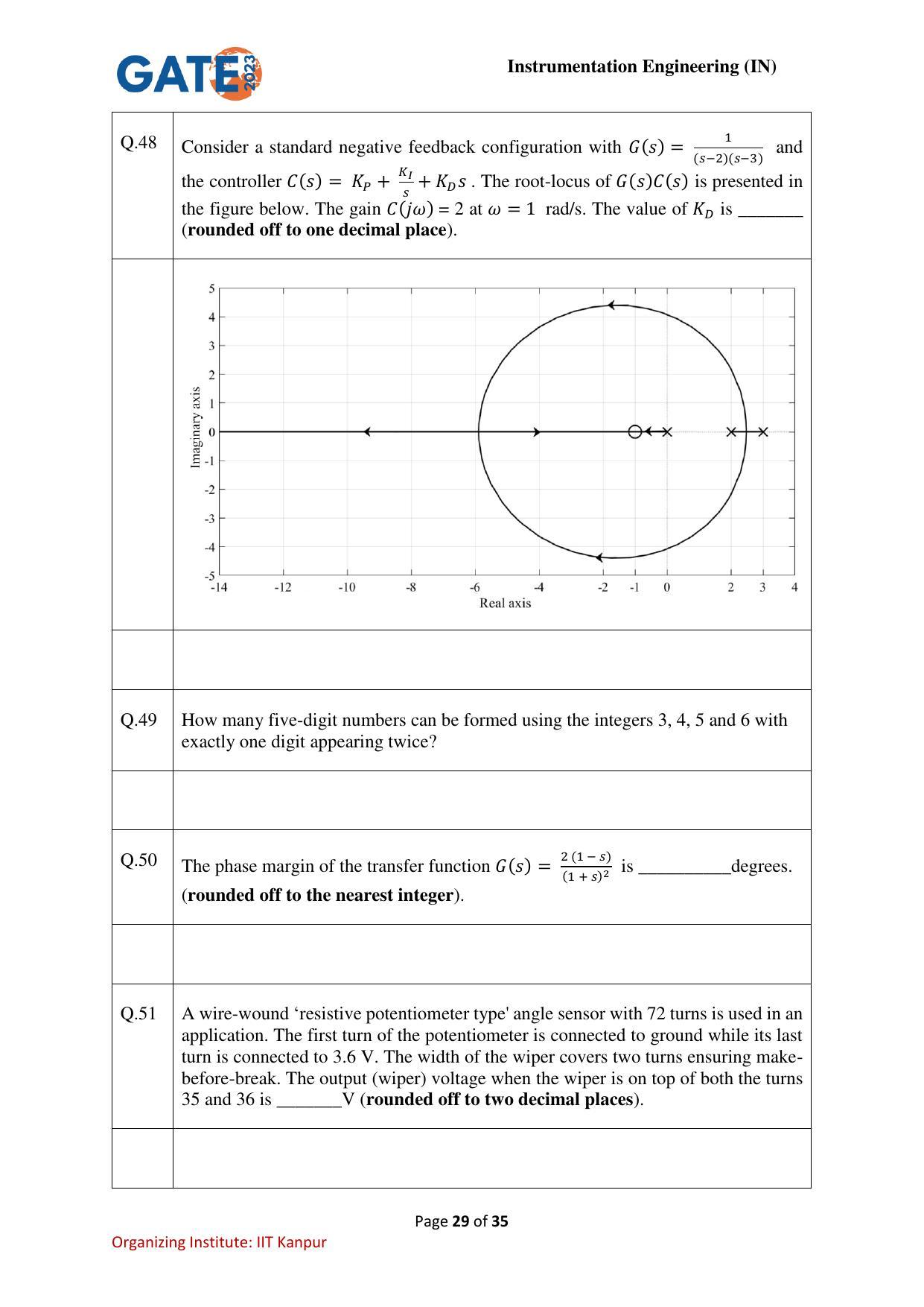 GATE 2023 Instrumentation Engineering (IN) Question Paper - Page 29