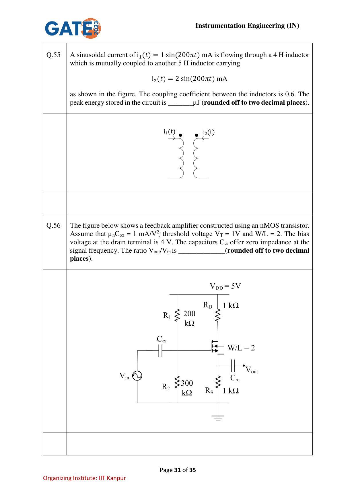 GATE 2023 Instrumentation Engineering (IN) Question Paper - Page 31