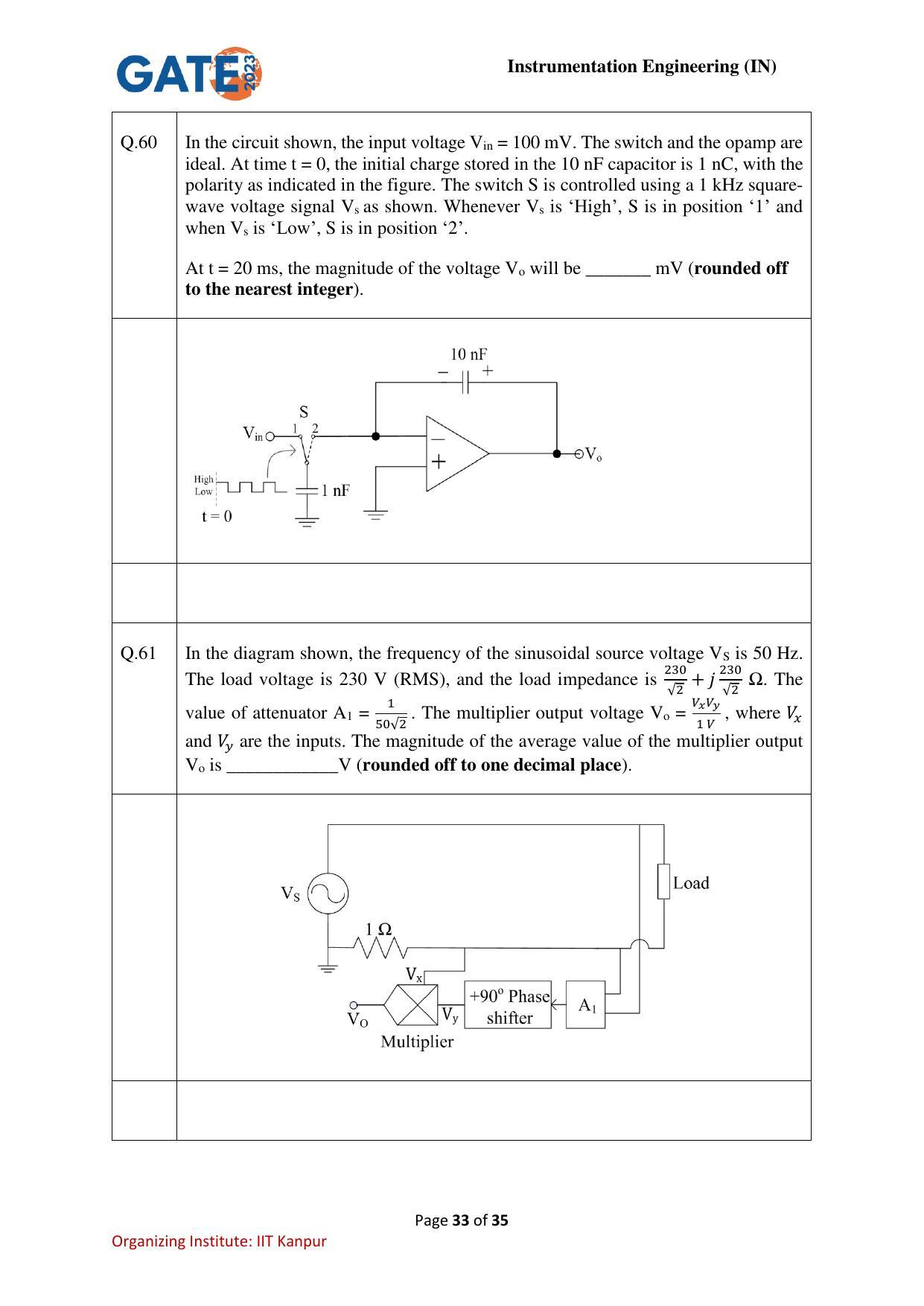 GATE 2023 Instrumentation Engineering (IN) Question Paper - Page 33