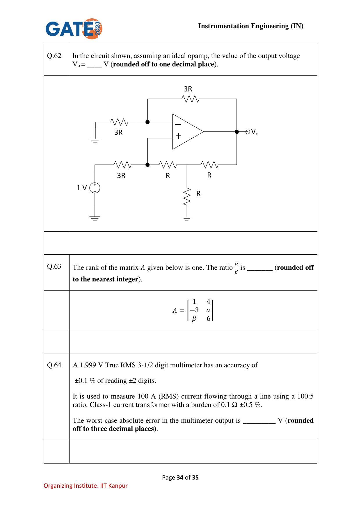 GATE 2023 Instrumentation Engineering (IN) Question Paper - Page 34