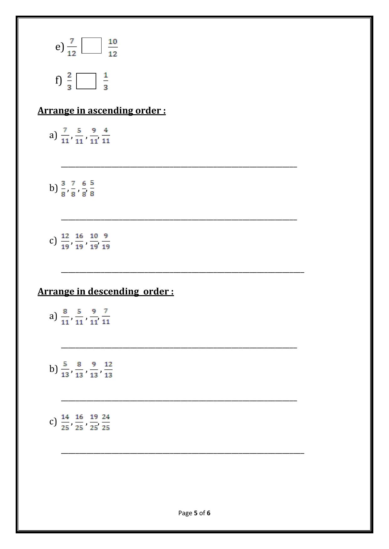 Worksheet for Class 3 Mathematics Fractions Assignment VI - Page 5
