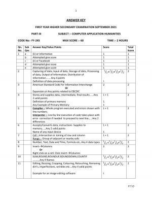 Kerala Plus One (Class 11th) Computer Application-Humanities Answer Key 2021