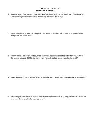 Worksheet for Class 3 Mathematics Assignment 103