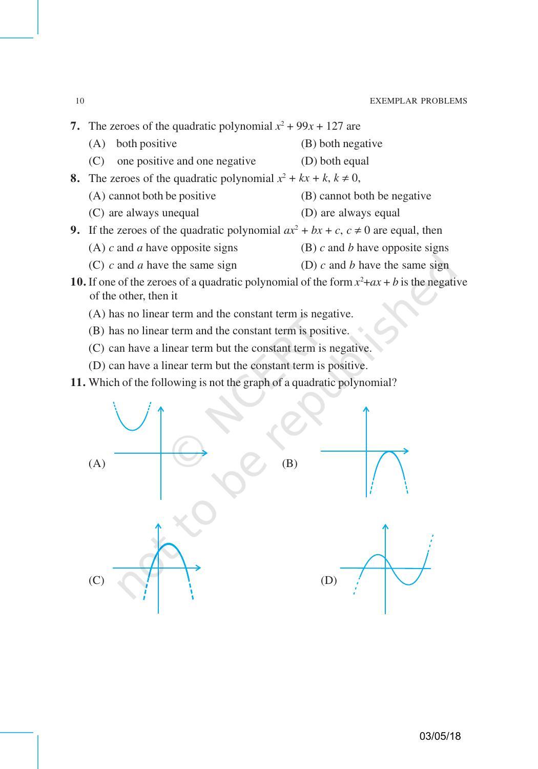 NCERT Exemplar Book for Class 10 Maths: Chapter 2 Polynomials - Page 3