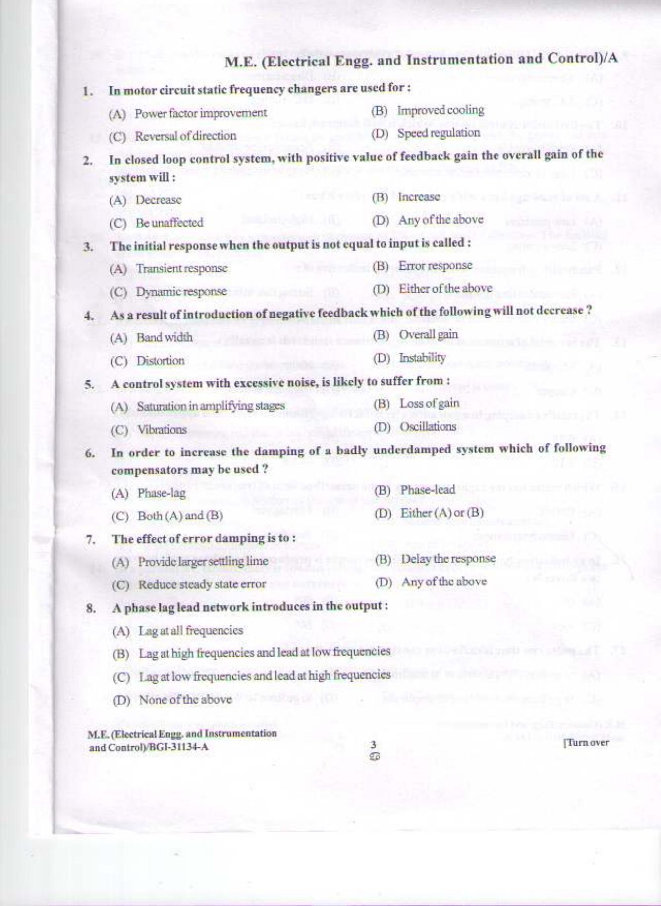 PU CET PG 2015: M.E. Electrical Engg.(Instrumentaion & Control) Question Paper - Page 2