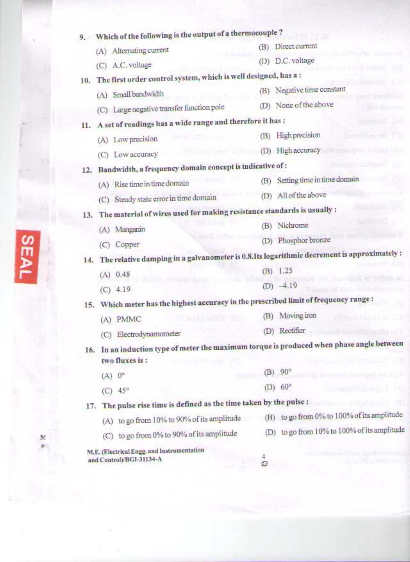 PU CET PG 2015: M.E. Electrical Engg.(Instrumentaion & Control) Question Paper - Page 3