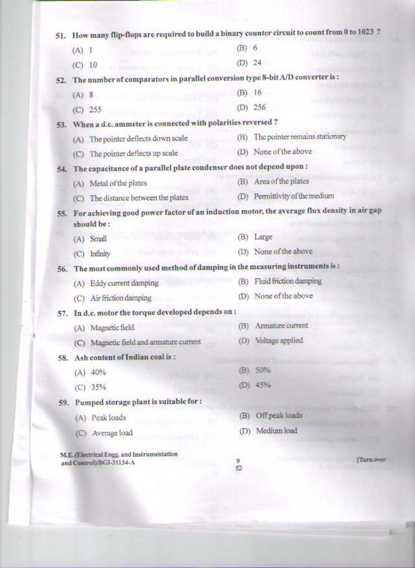 PU CET PG 2015: M.E. Electrical Engg.(Instrumentaion & Control) Question Paper - Page 8