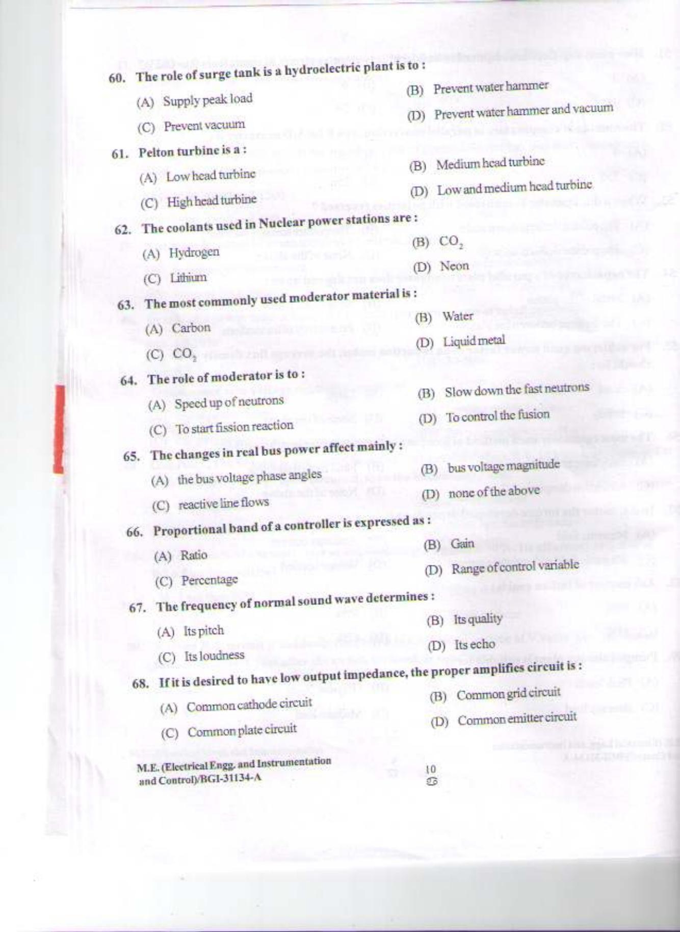 PU CET PG 2015: M.E. Electrical Engg.(Instrumentaion & Control) Question Paper - Page 9