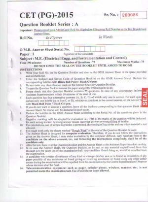 PU CET PG 2015: M.E. Electrical Engg.(Instrumentaion & Control) Question Paper