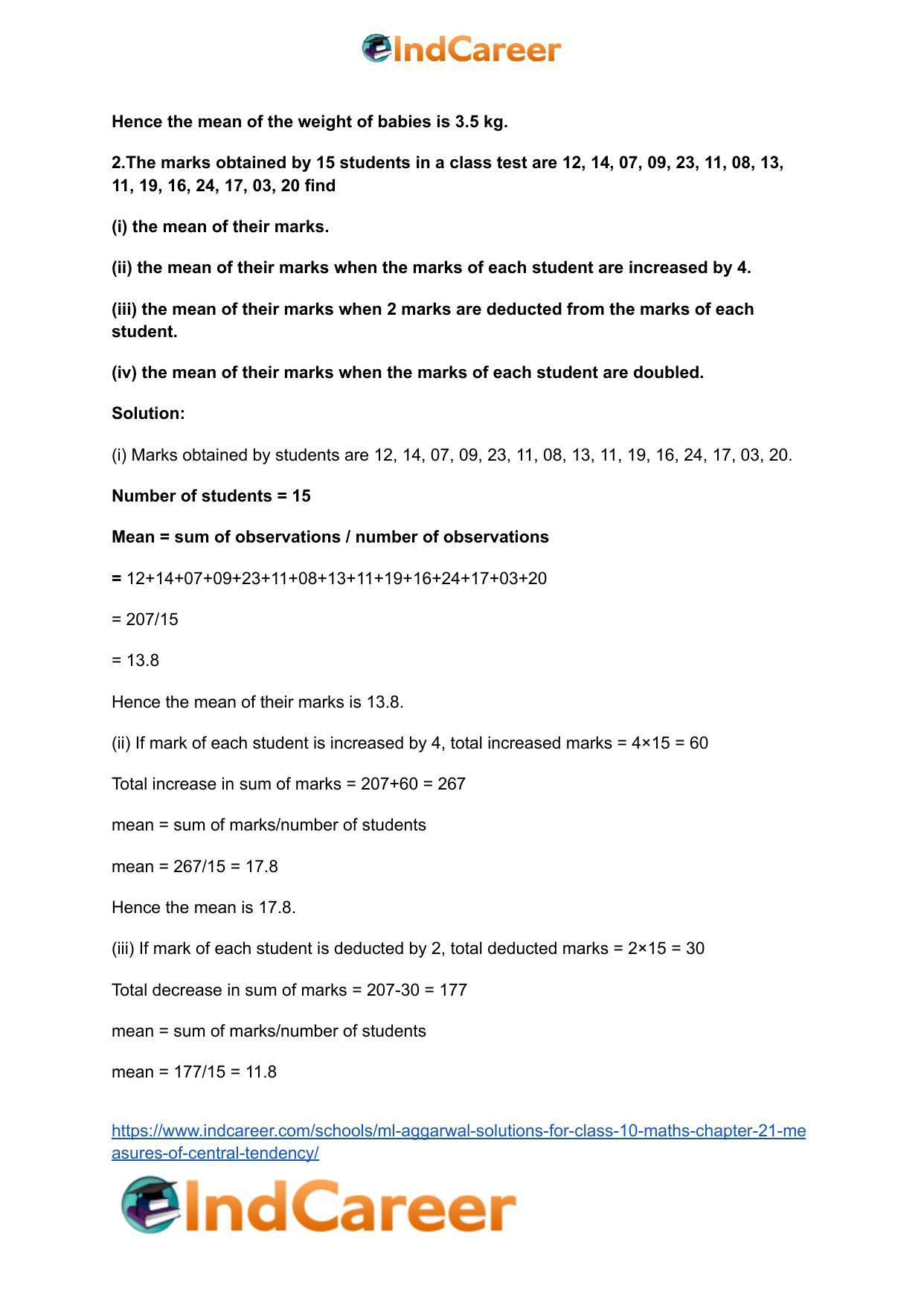 ML Aggarwal Solutions for Class 10 Maths Chapter 21- Measures Of Central Tendency - Page 3