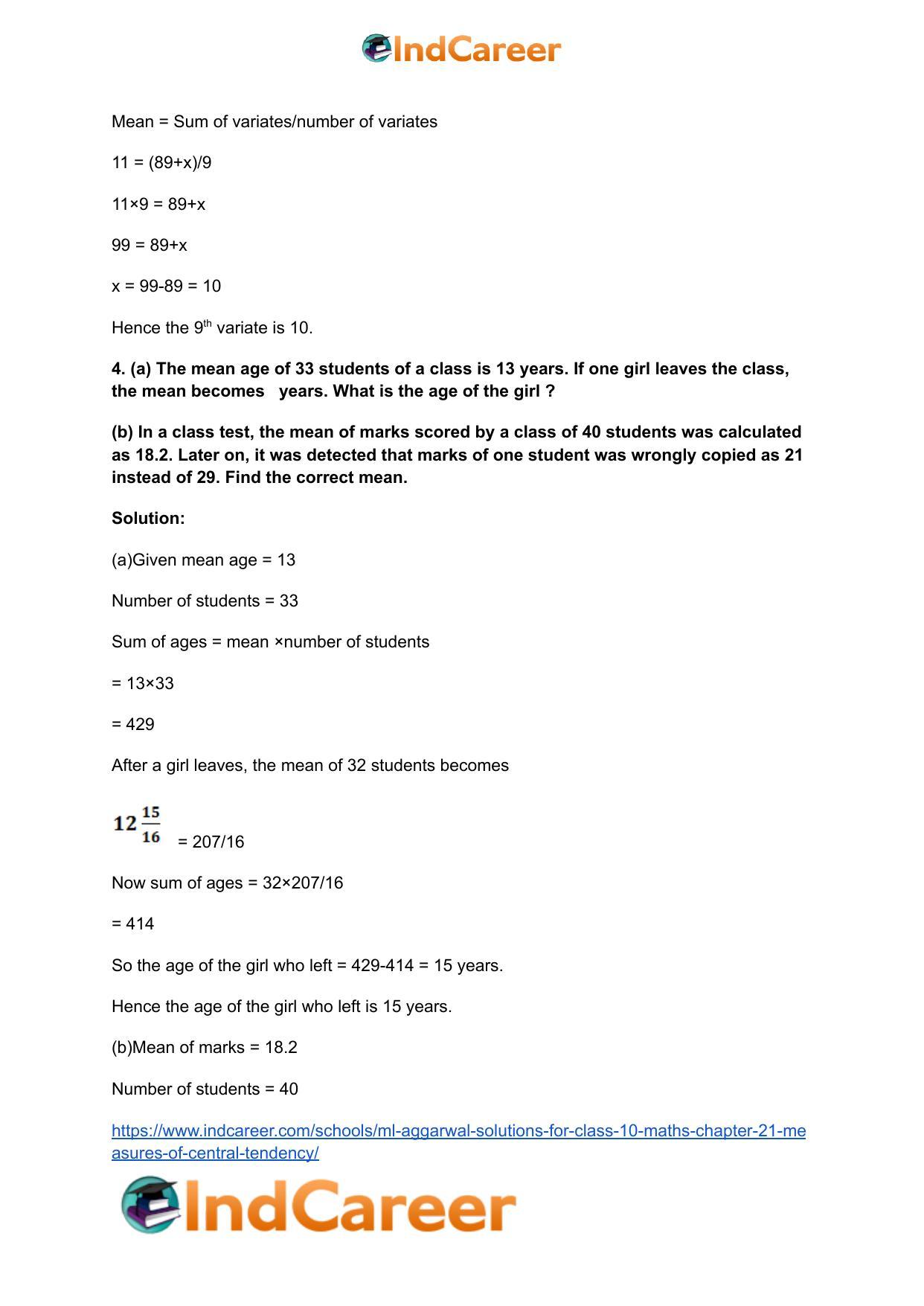 ML Aggarwal Solutions for Class 10 Maths Chapter 21- Measures Of Central Tendency - Page 5