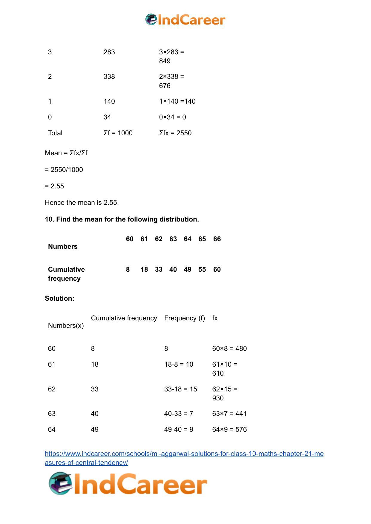 ML Aggarwal Solutions for Class 10 Maths Chapter 21- Measures Of Central Tendency - Page 10