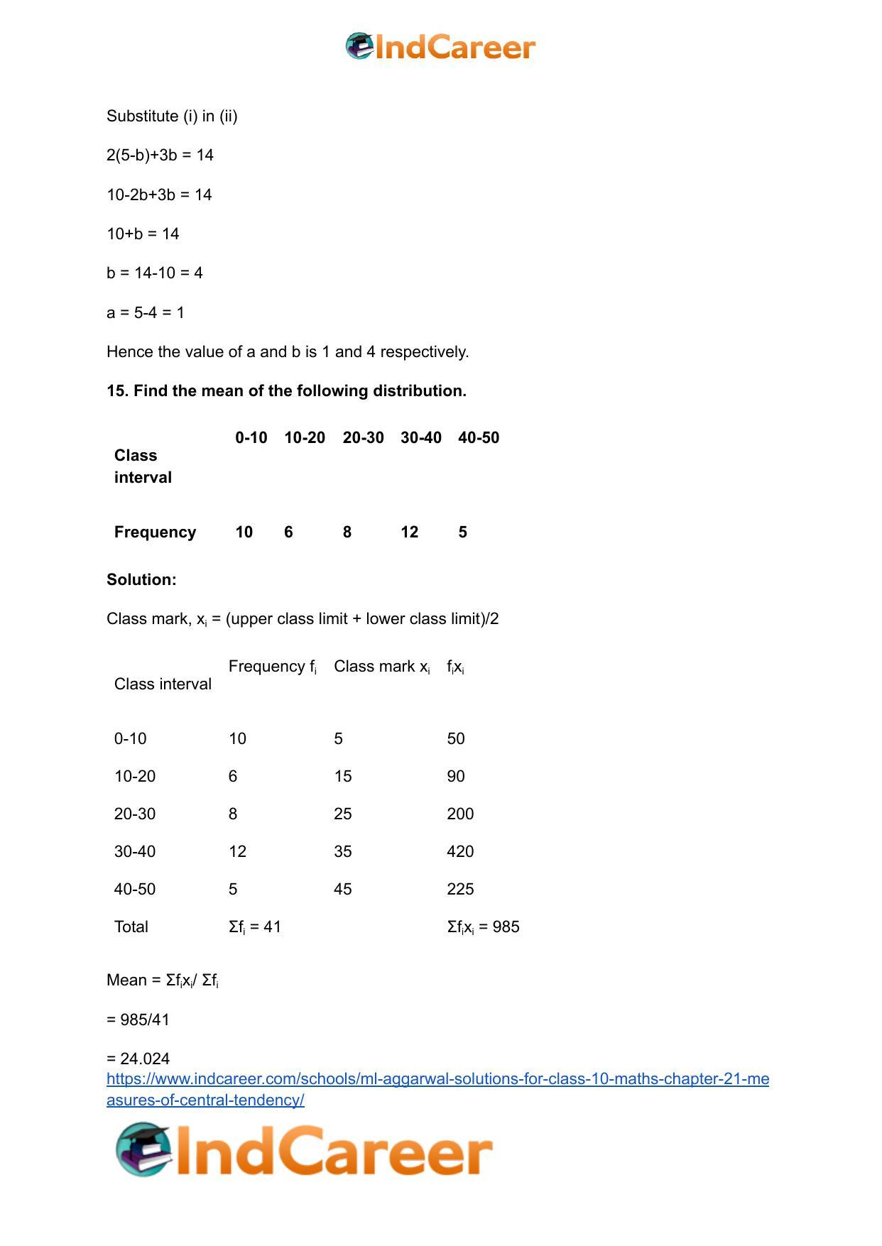 ML Aggarwal Solutions for Class 10 Maths Chapter 21- Measures Of Central Tendency - Page 16