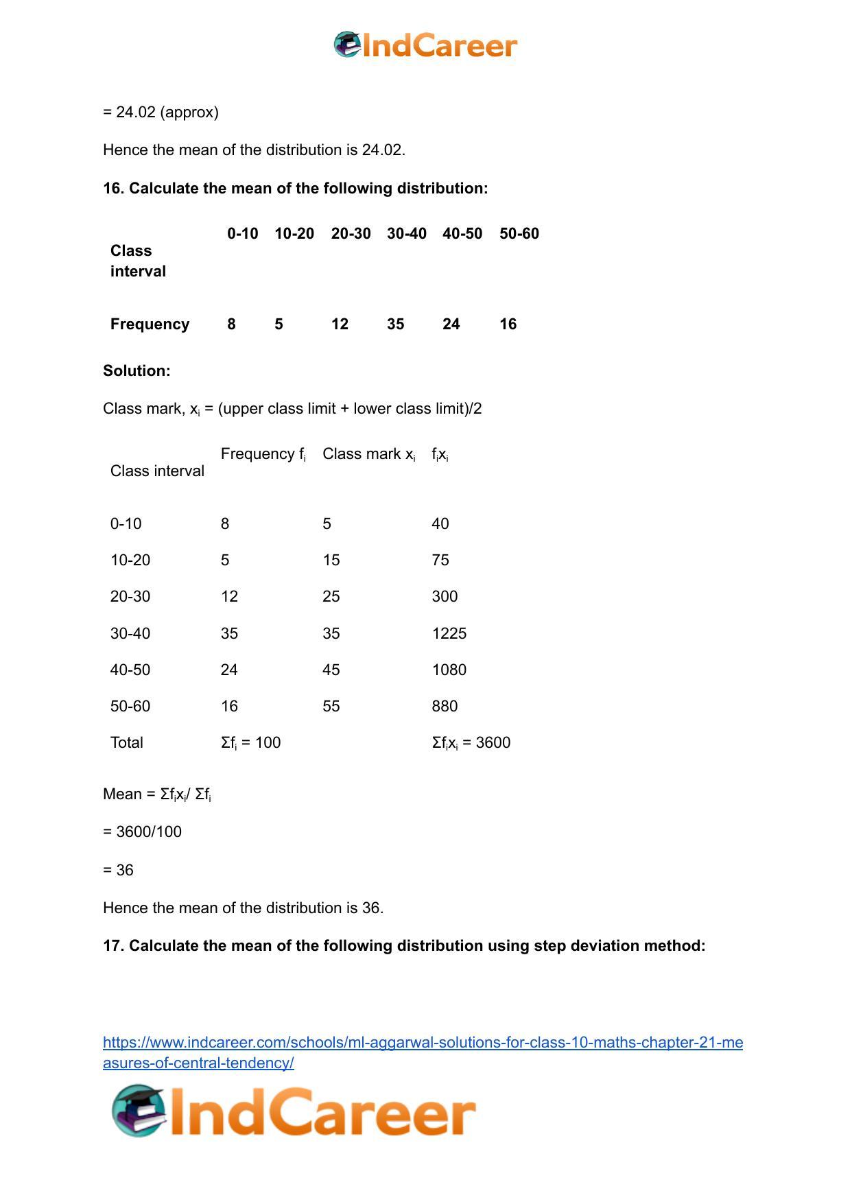 ML Aggarwal Solutions for Class 10 Maths Chapter 21- Measures Of Central Tendency - Page 17