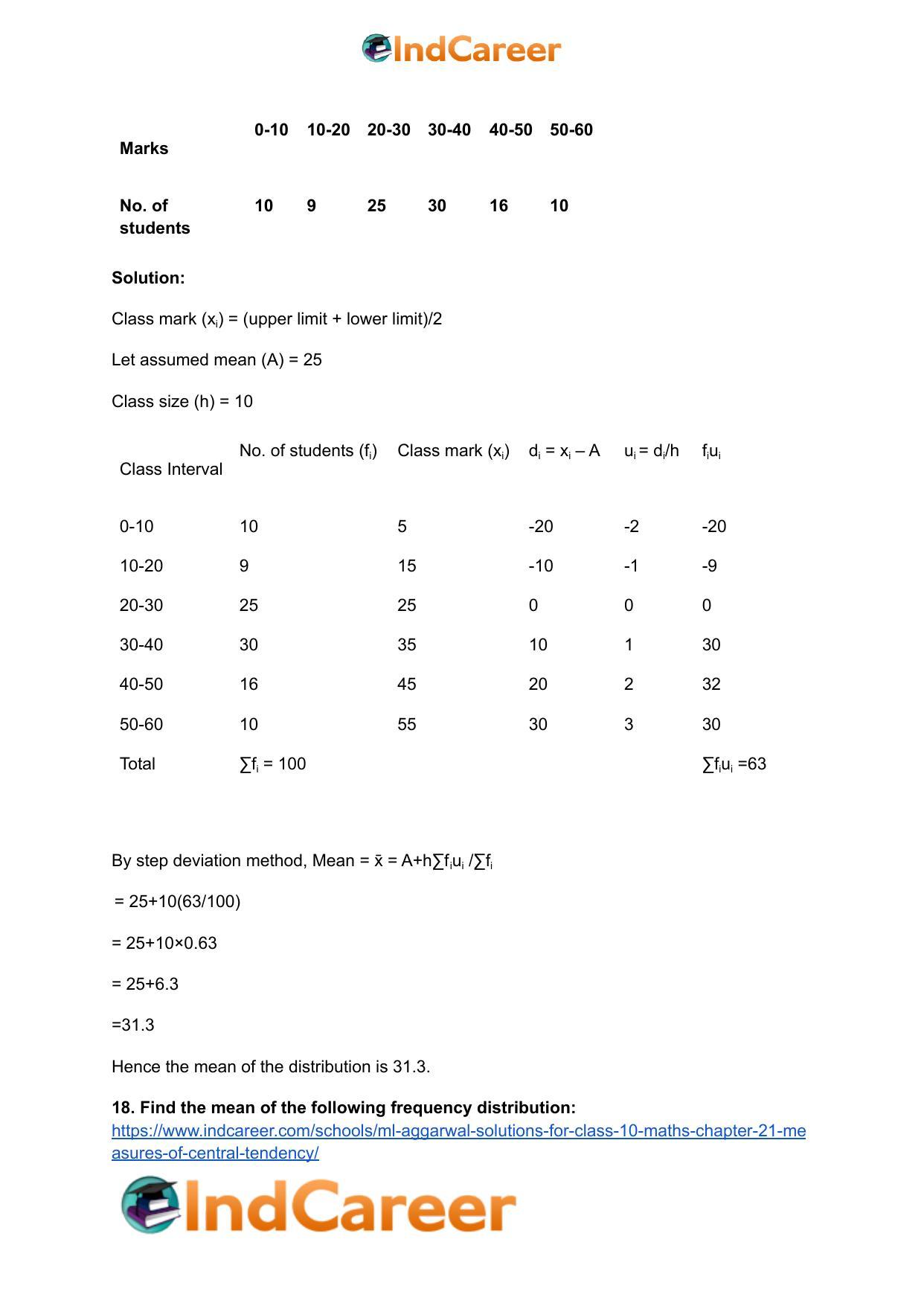 ML Aggarwal Solutions for Class 10 Maths Chapter 21- Measures Of Central Tendency - Page 18