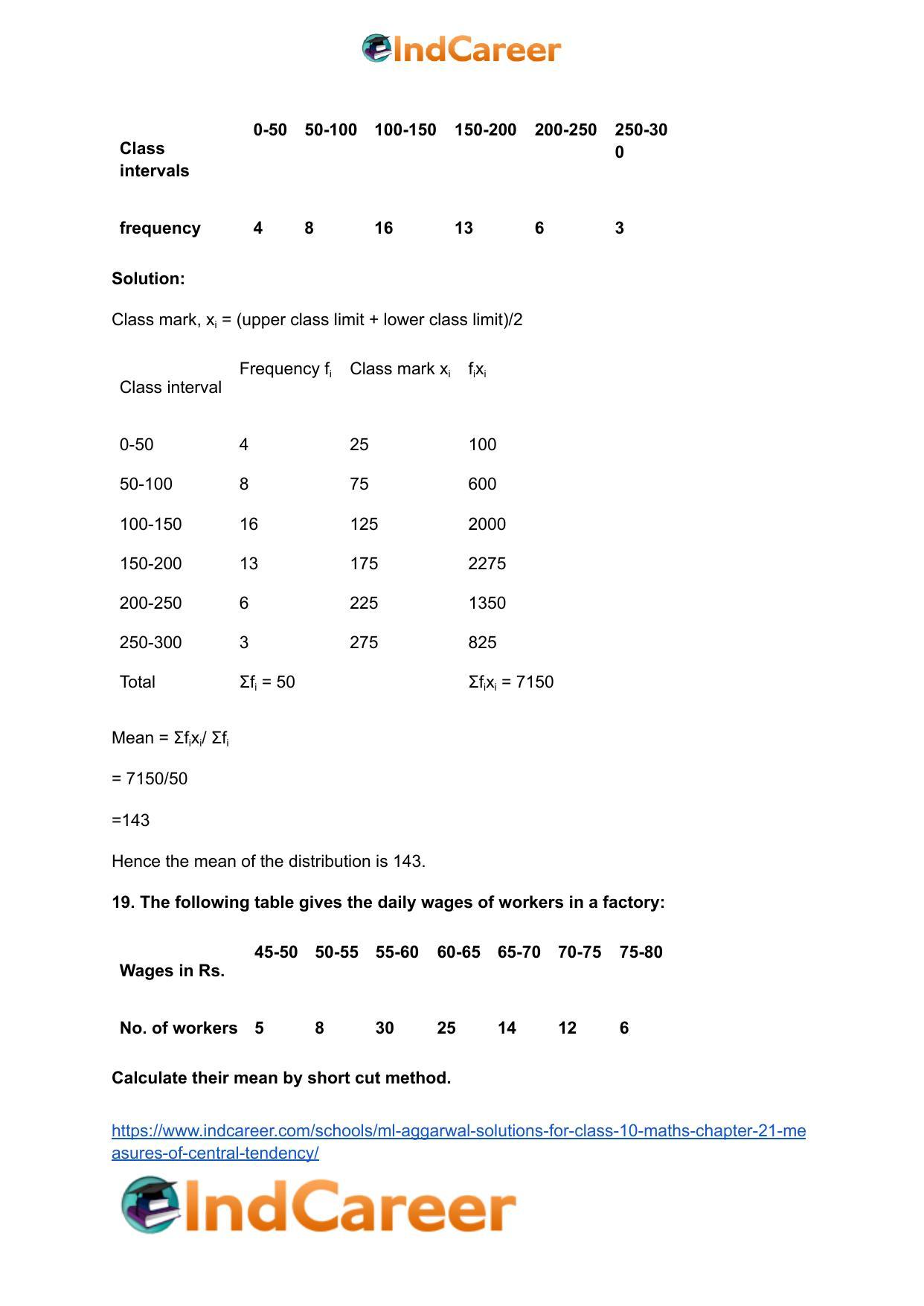 ML Aggarwal Solutions for Class 10 Maths Chapter 21- Measures Of Central Tendency - Page 19