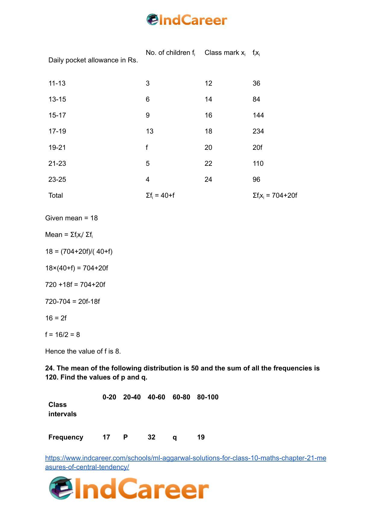 ML Aggarwal Solutions for Class 10 Maths Chapter 21- Measures Of Central Tendency - Page 24
