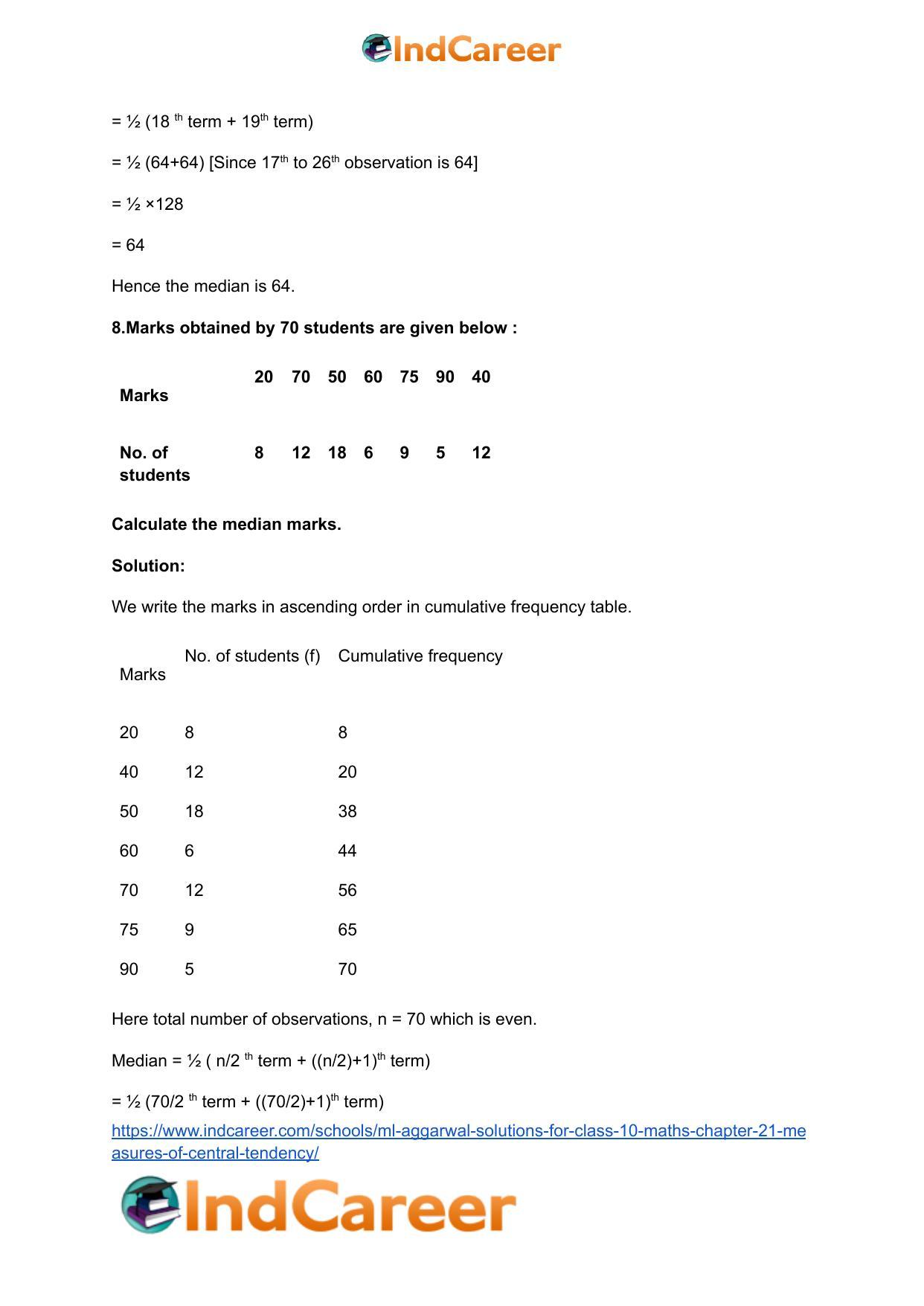ML Aggarwal Solutions for Class 10 Maths Chapter 21- Measures Of Central Tendency - Page 37