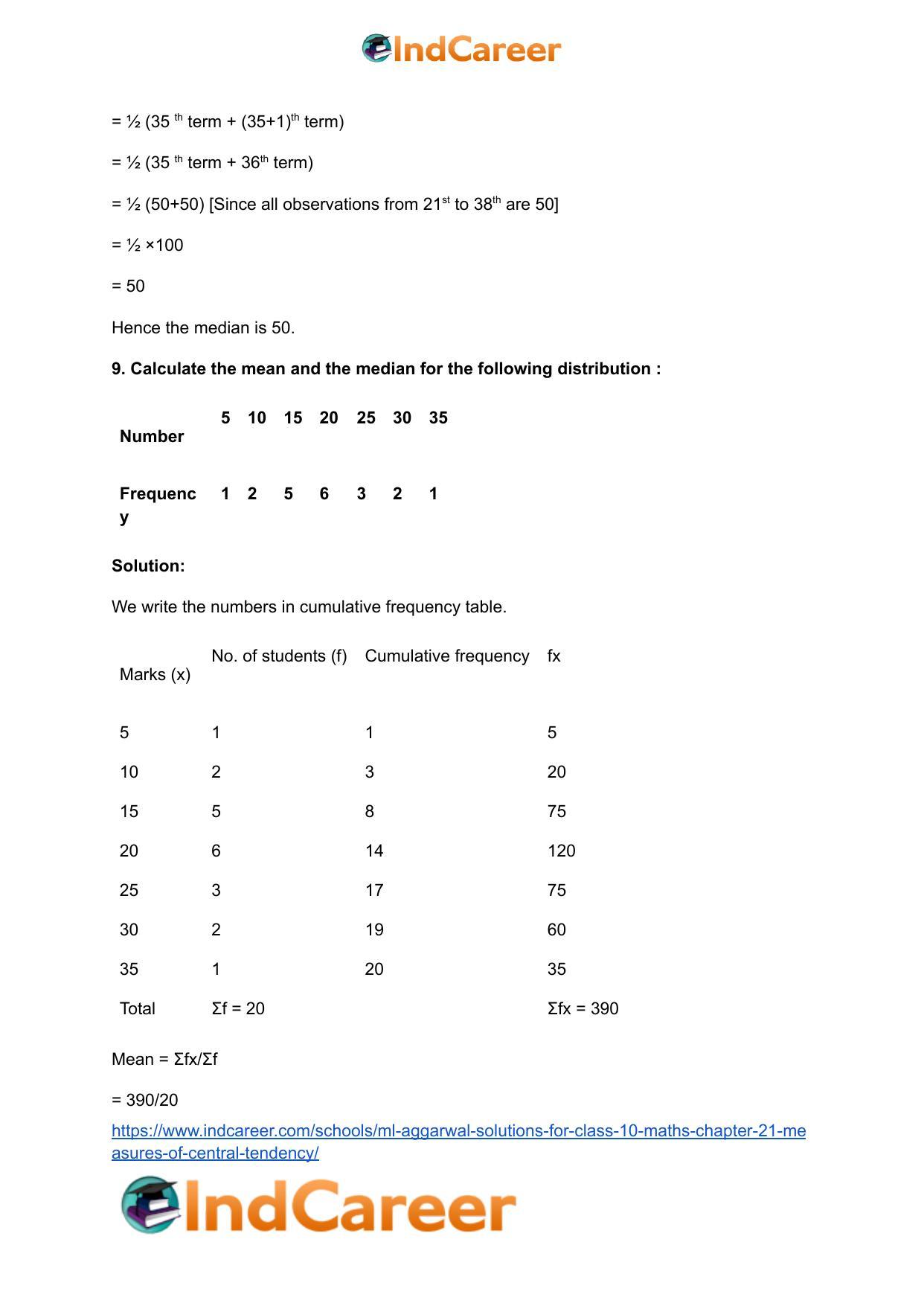ML Aggarwal Solutions for Class 10 Maths Chapter 21- Measures Of Central Tendency - Page 38