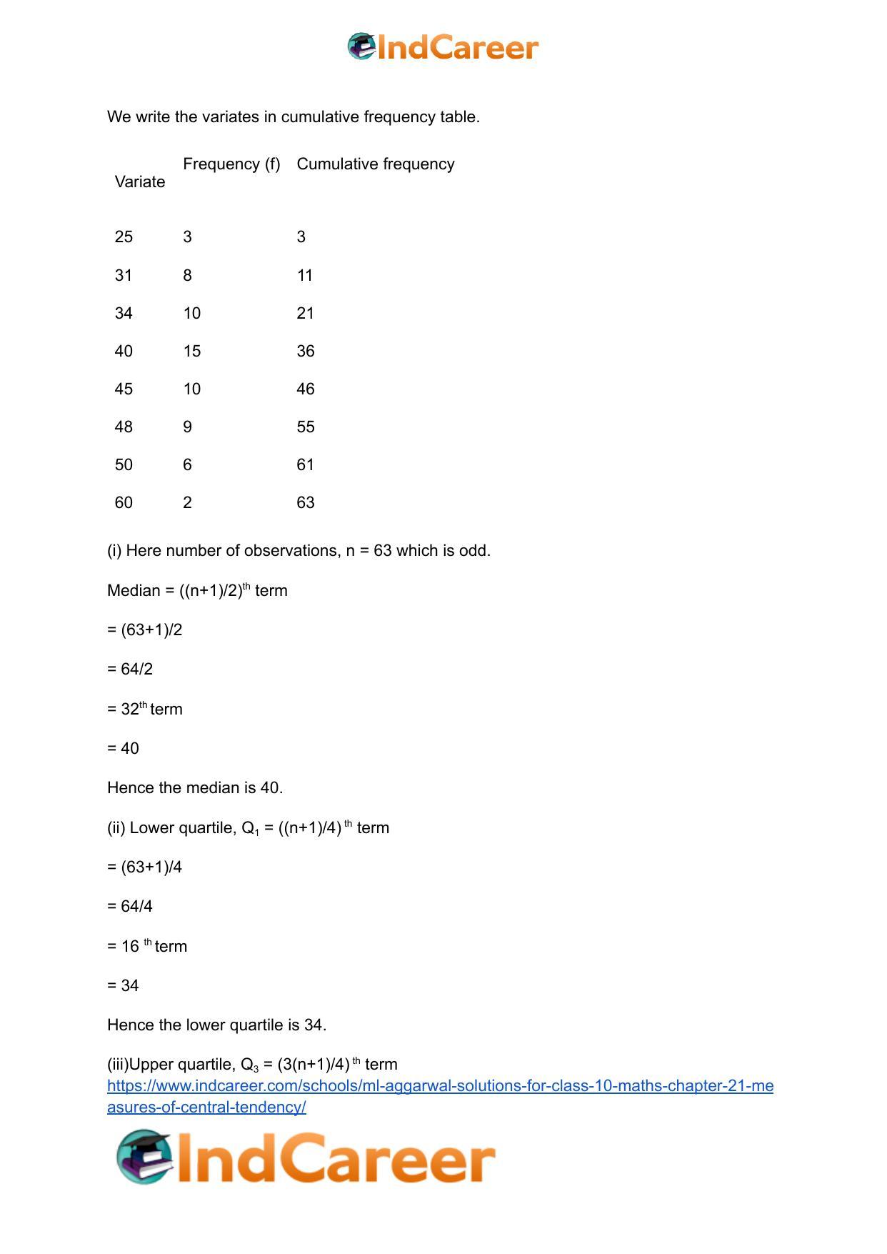 ML Aggarwal Solutions for Class 10 Maths Chapter 21- Measures Of Central Tendency - Page 43