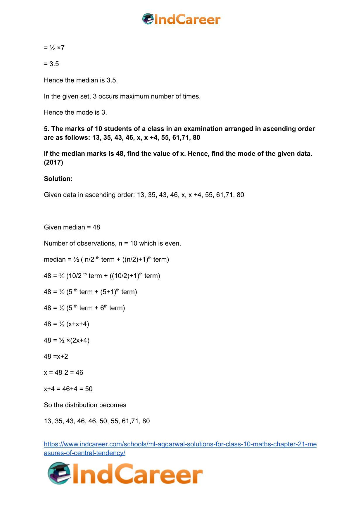 ML Aggarwal Solutions for Class 10 Maths Chapter 21- Measures Of Central Tendency - Page 47