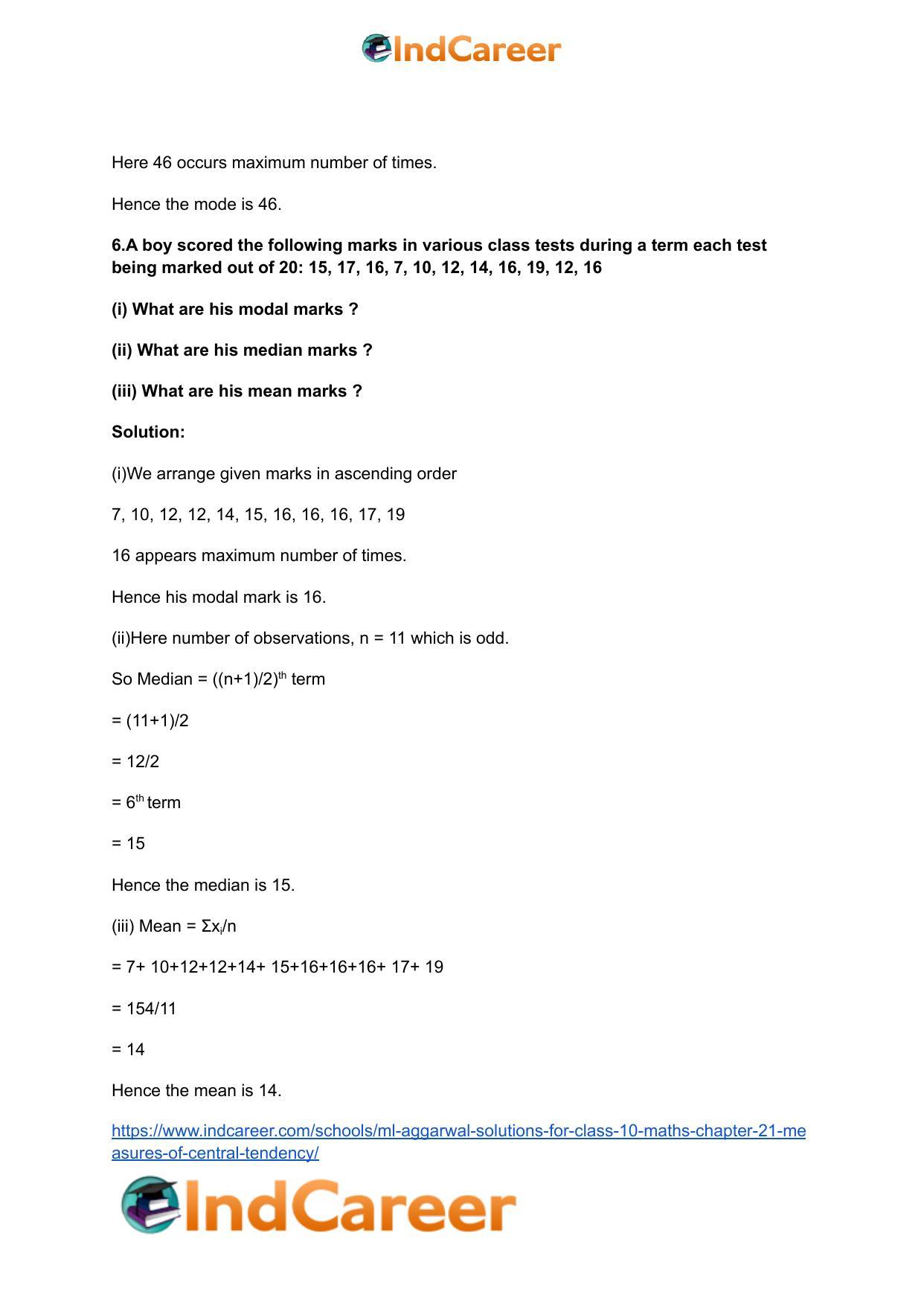 ML Aggarwal Solutions for Class 10 Maths Chapter 21- Measures Of Central Tendency - Page 48