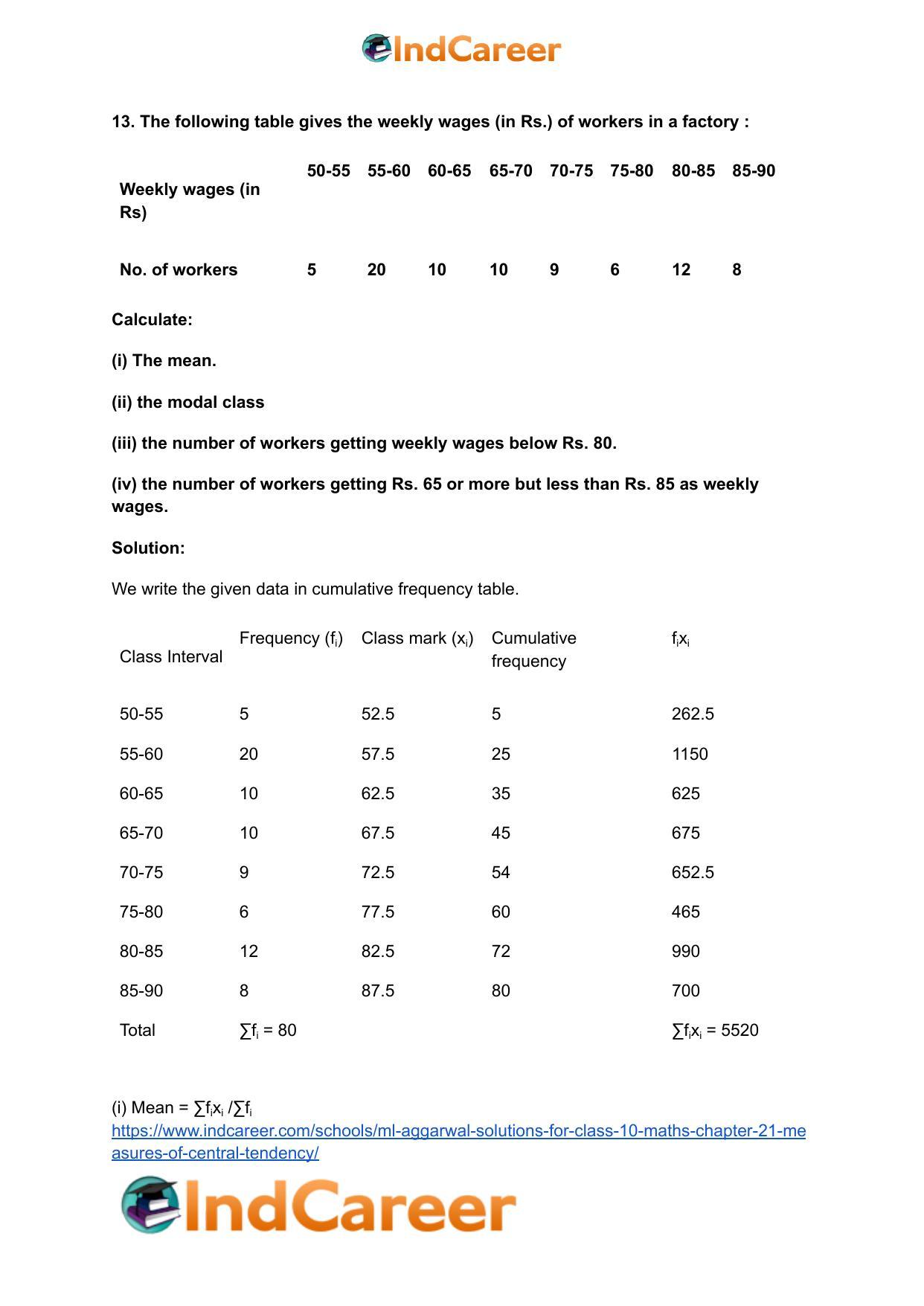 ML Aggarwal Solutions for Class 10 Maths Chapter 21- Measures Of Central Tendency - Page 56
