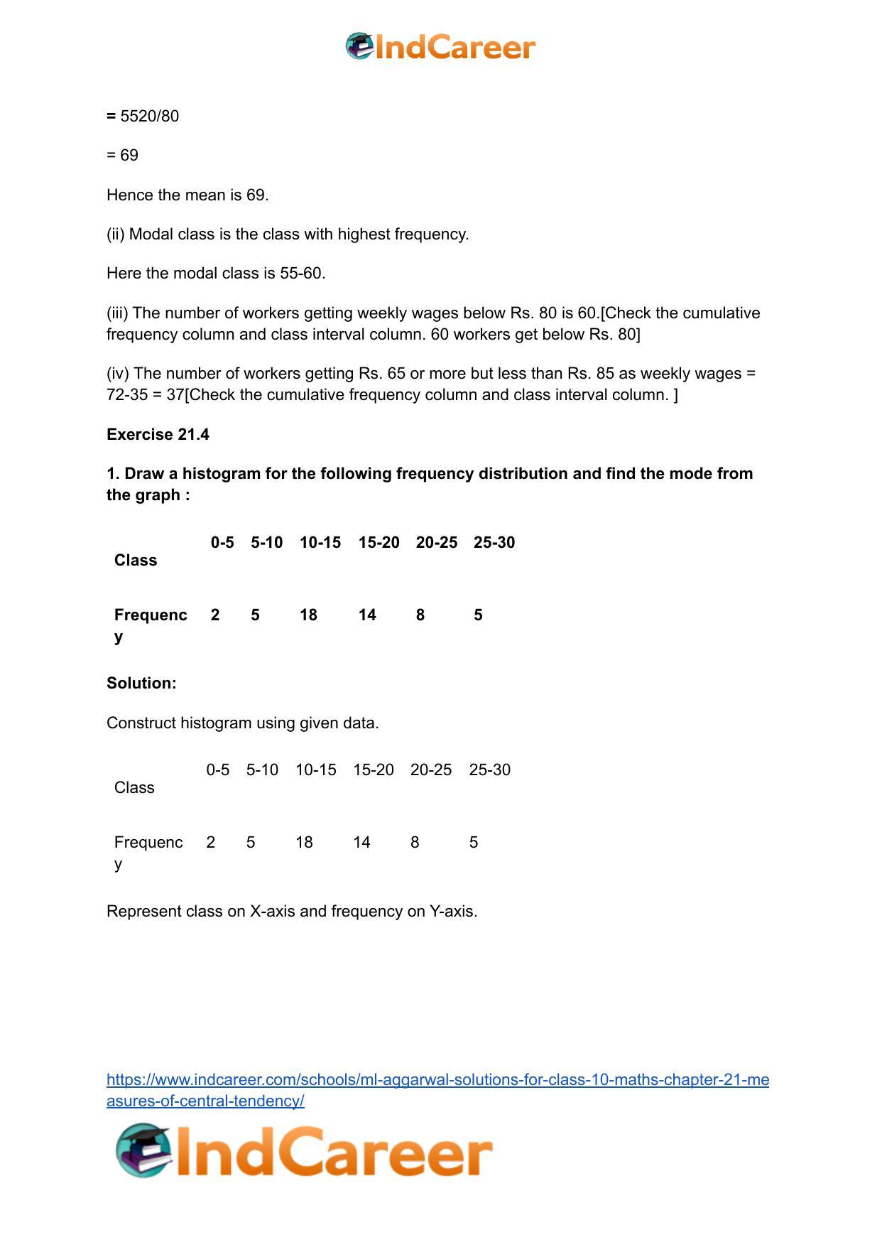 ML Aggarwal Solutions for Class 10 Maths Chapter 21- Measures Of Central Tendency - Page 57