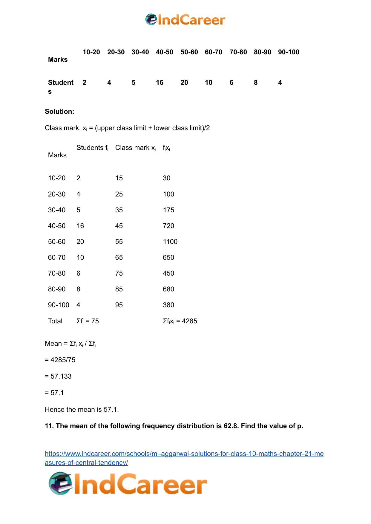 ML Aggarwal Solutions for Class 10 Maths Chapter 21- Measures Of Central Tendency - Page 121