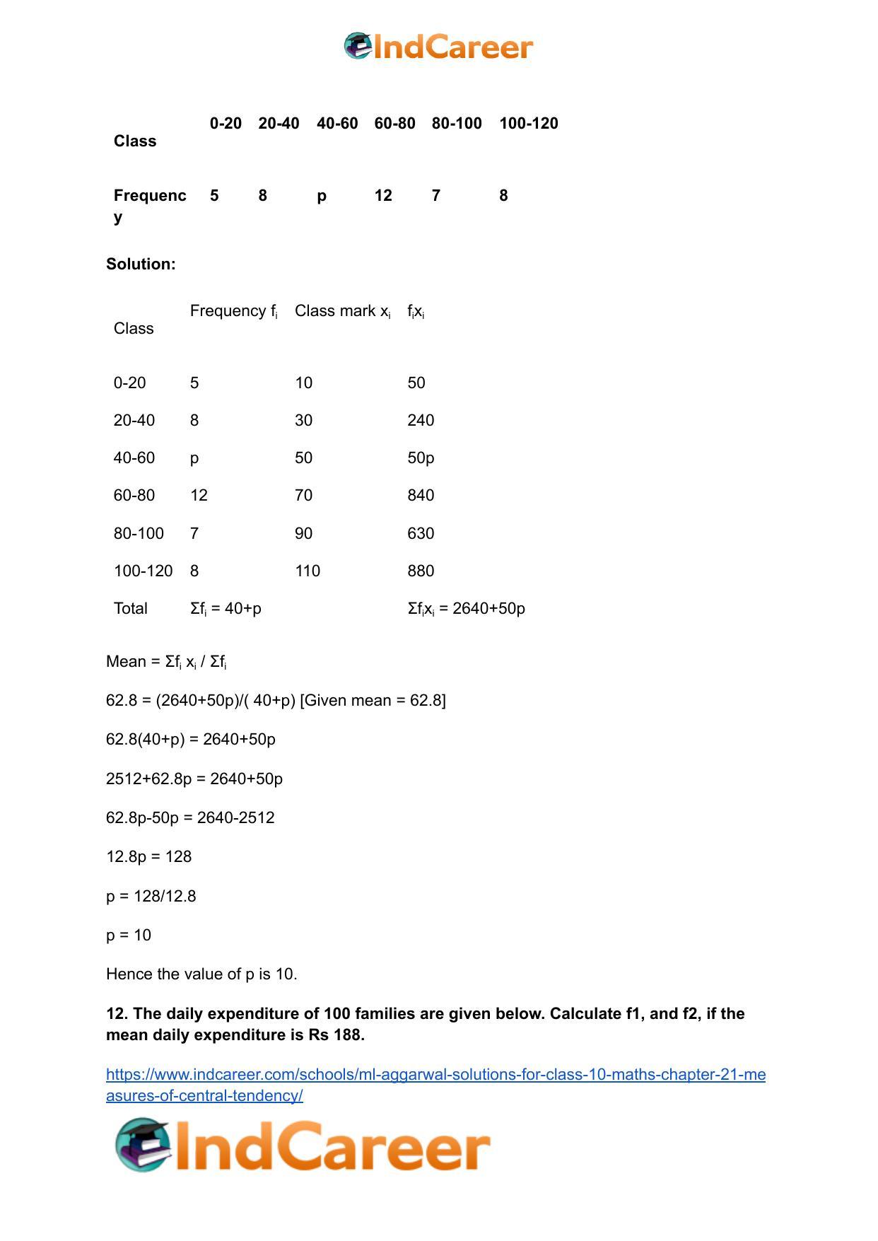 ML Aggarwal Solutions for Class 10 Maths Chapter 21- Measures Of Central Tendency - Page 122