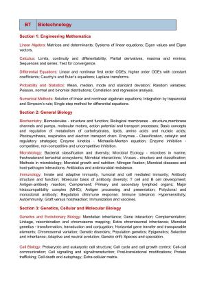 GATE Biotechnology Syllabus