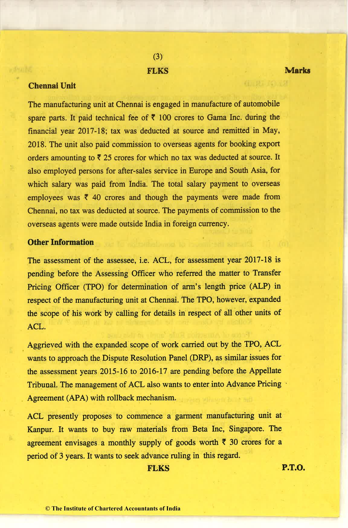 CA Final Nov 2018 Question Paper - Paper 6C – International Taxation - Page 3