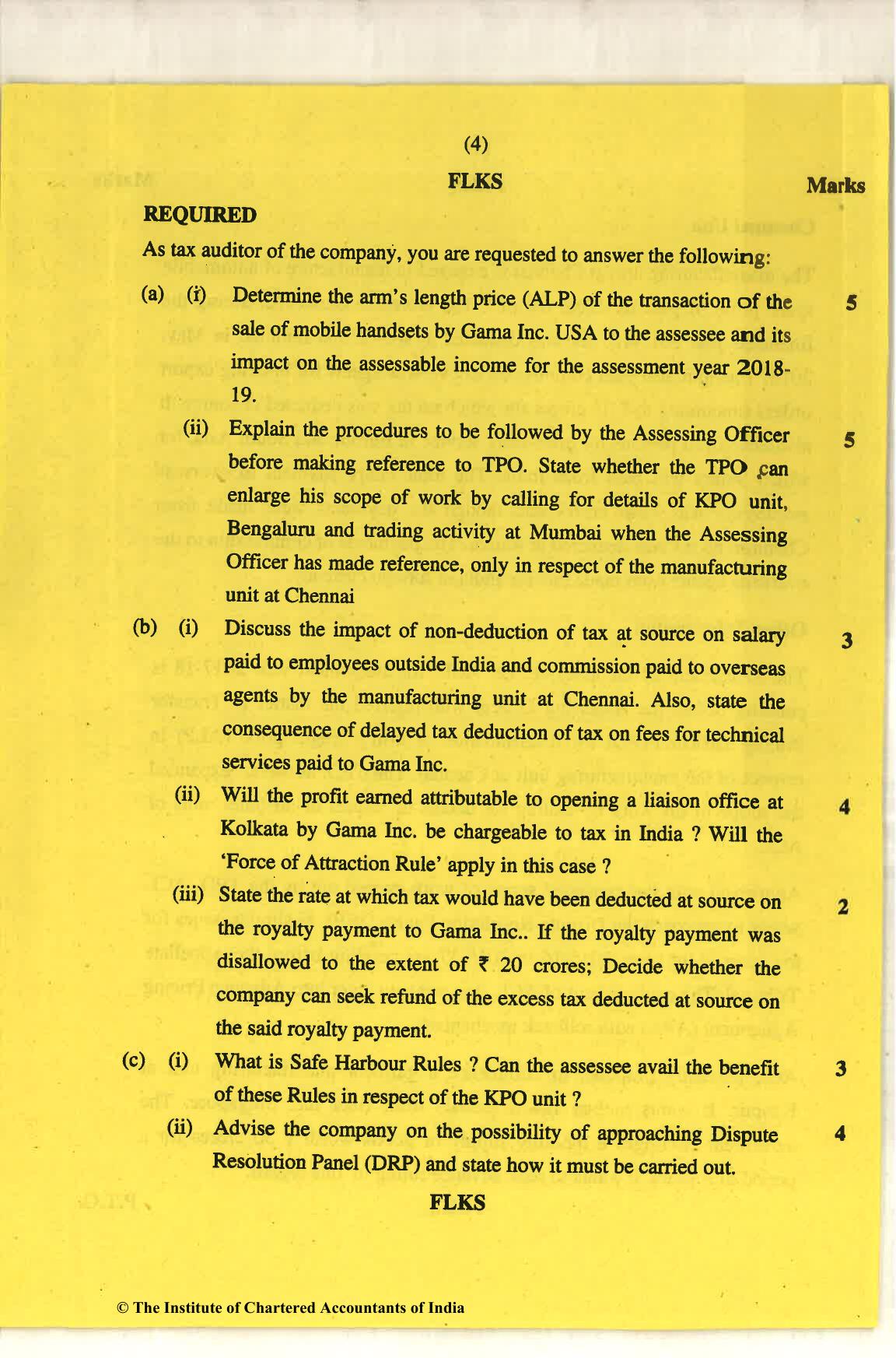 CA Final Nov 2018 Question Paper - Paper 6C – International Taxation - Page 4
